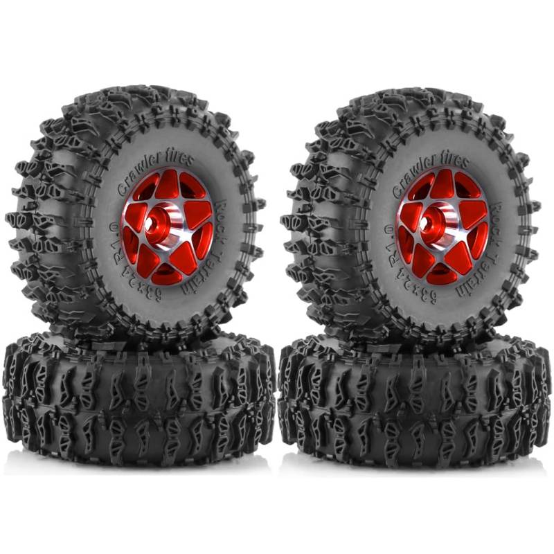 Fnfhsa 4 Stück 63 mm 1,0 Metall-Beadlock-Radreifensatz für 1/18 1/24 RC Crawler Car TRX4M SCX24 AX24 FCX24 Upgrade-Teile Rot von Fnfhsa