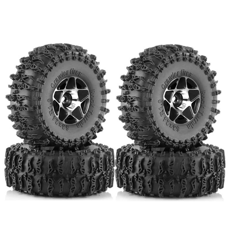 Fnfhsa 4 Stück 63 mm 1,0 Metall-Beadlock-Radreifensatz für 1/18 1/24 RC Crawler Car TRX4M SCX24 AX24 FCX24 Upgrade-Teile Schwarz von Fnfhsa