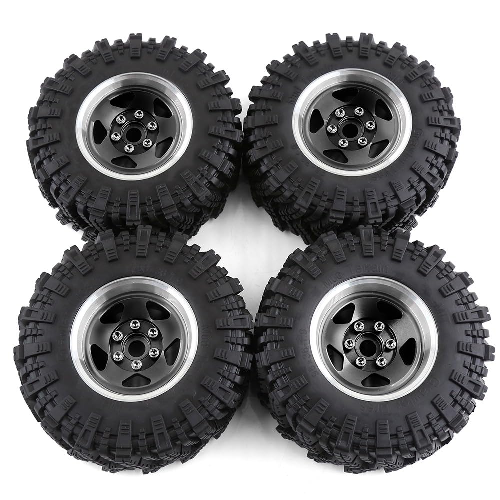 Fnfhsa 4 Stück 98 mm Metall 1,9 Beadlock Felgen Gummireifensatz für 1/10 RC Crawler Auto TRX4 D90 für Axial SCX10 II III Schwarz Fnfhsa 4 Stück 98 mm Metall 1,9 Beadlock Felgen Gummireifensatz für 1/10 RC Crawler Auto TRX4 D90 für Axial SCX10 II III Schwarz von Fnfhsa