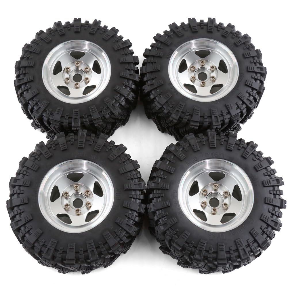 Fnfhsa 4 Stück 98 mm Metall 1,9 Beadlock-Felgengummireifensatz für 1/10 RC Crawler Car TRX4 D90 für Axial SCX10 II III Silber Fnfhsa 4 Stück 98 mm Metall 1,9 Beadlock-Felgengummireifensatz für 1/10 RC Crawler Car TRX4 D90 für Axial SCX10 II III Silber von Fnfhsa