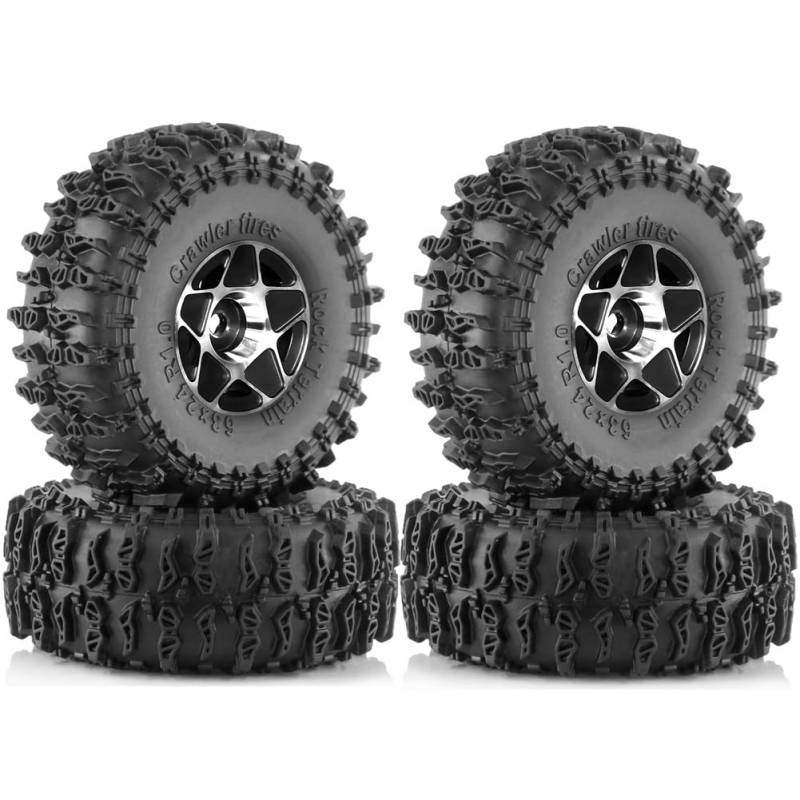 Fnfhsa 4-Teiliges 63-mm-1,0-Beadlock-Radreifenset für 1/18 1/24 RC Crawler Car TRX4M SCX24 FCX24 Upgrade-Teilezubehör Schwarz von Fnfhsa