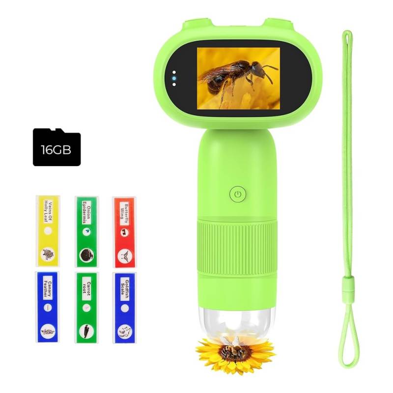 Fnfhsa P30 Kindermikroskop, 1000x Objektträger-Digitalmikroskop mit 2-Bildschirm, HD 16MP Kamera und 1080P Video, Taschenmünze A von Fnfhsa