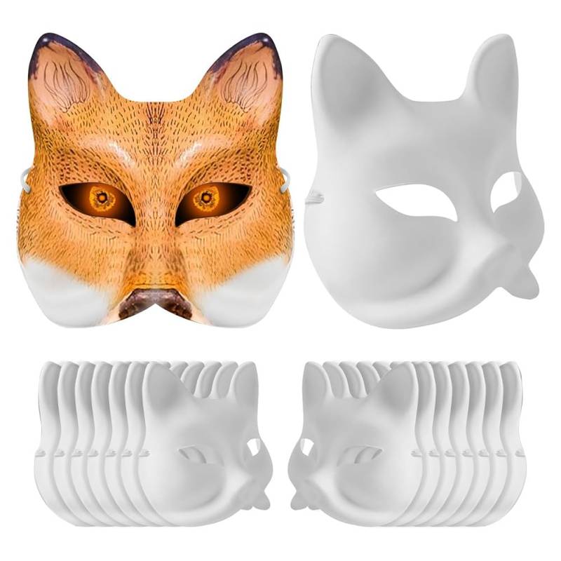 Fnfhsa Tiermasken Aus Pappmaché, Weiße, Blanke Fuchsmaske für Cosplay, Theater, Halloween, Klassenzimmer, Art von Fnfhsa