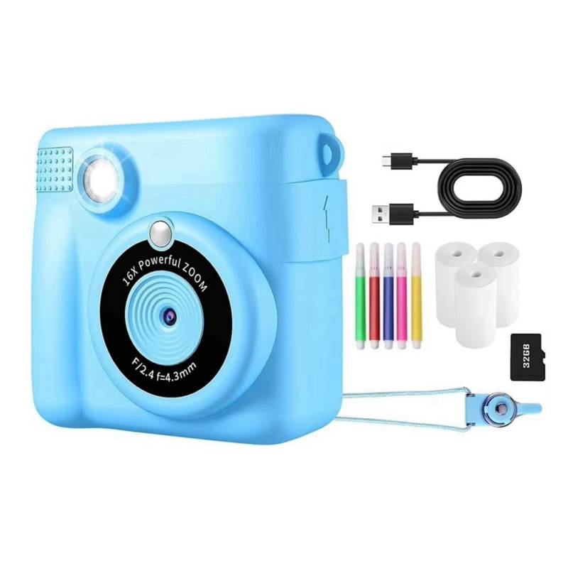 Fnfhsa Tragbare Thermodruckkamera, Mini, Modisches Kindergeschenk für Sofortige Automatische Fokussierung, Blau von Fnfhsa