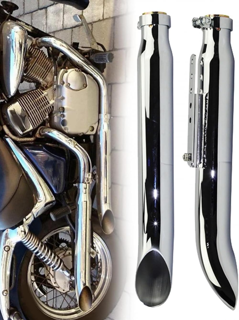 Paar Motorrad Auspuff Endschalldämpfer Für Harley Für Suzuki VL 125 800 1500 Intruder Bobber Chrom Verjüngt Drehen Heraus Eisen Schalldämpfer Zubehör-Chrome Paar Motorrad Auspuff Endschalldämpfer Für Harley Für Suzuki VL 125 800 1500 Intruder Bobber Chrom Verjüngt Drehen Heraus Eisen Schalldämpfer Zubehör-Chrome von FnnEmg