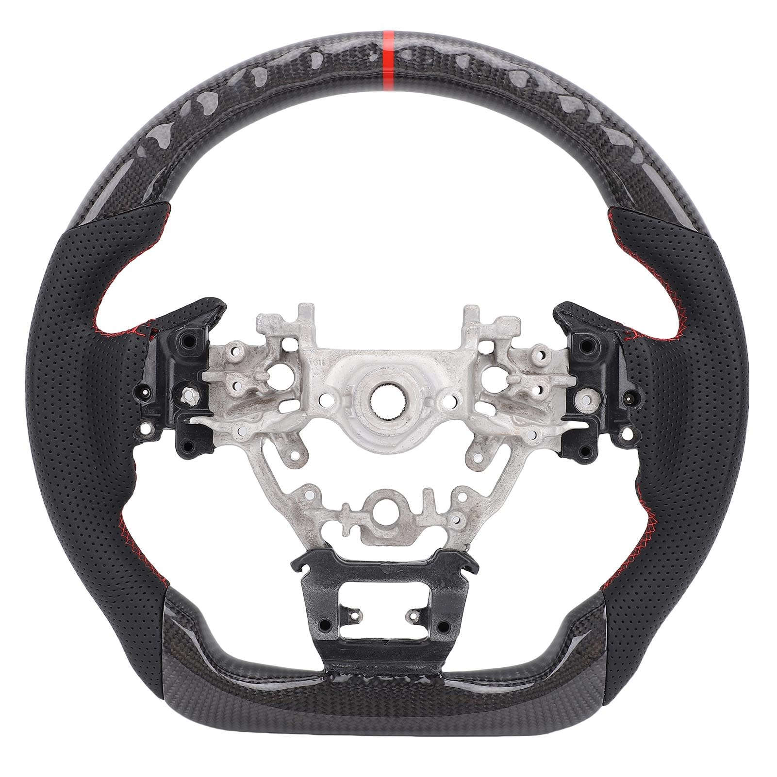 Echtes Carbon-Lenkrad Ersatz für Levorg STI VN 2021+, Impreza GK GT 2020-2023, Impreza GU 2024+, Legacy BW 2020-2025, Perforiertes Leder Griff D geformt flacher Boden Lenkrad von Fockety