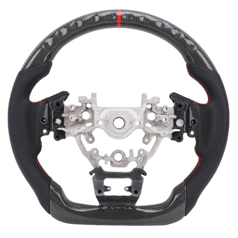 Echtes Carbon-Lenkrad Ersatz für Levorg STI VN 2021+, Impreza GK GT 2020-2023, Impreza GU 2024+, Legacy BW 2020-2025, Perforiertes Leder Griff D geformt flacher Boden Lenkrad von Fockety