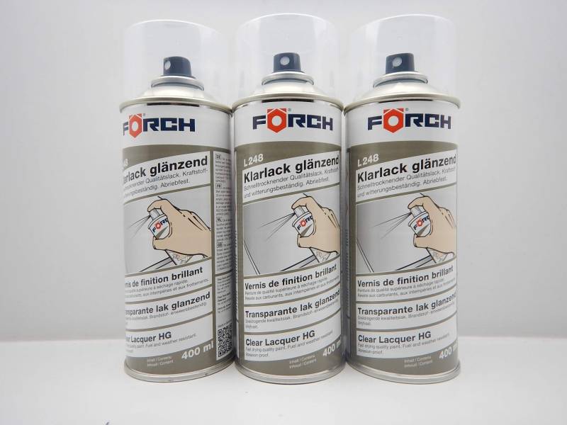 FORCH 1K L248 KlarLack Lack Spray, Hochglanz, für Holz, Metall, Kunststoff, Lack für Holzfurnier, Böden, Küchenschränke, Dekorative Gegenstände, Aerosol, Haushaltslack von FORCH