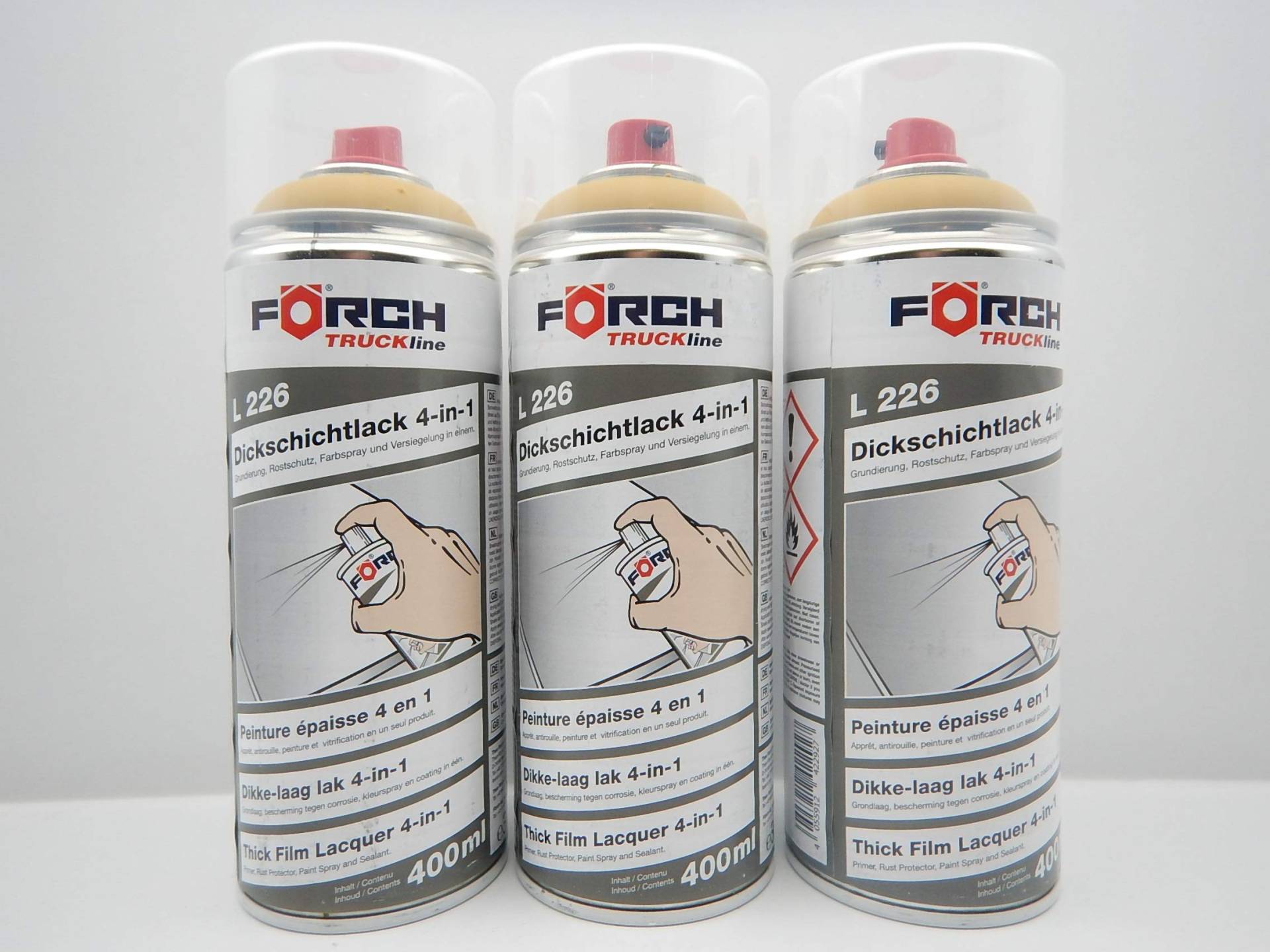 FORCH 4 in 1 Caterpillar GELB Bagger DICKSCHICHTLACK Lack Spray SPRAYDOSE 400ML (3) von FORCH