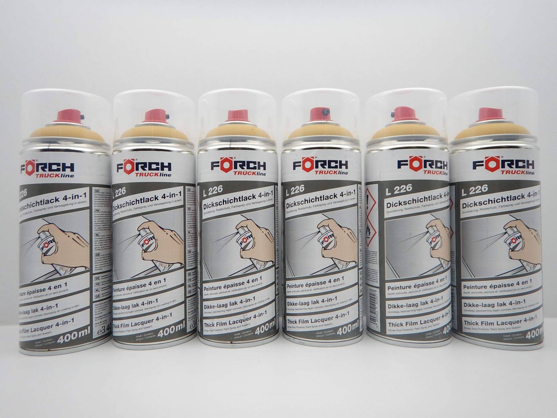 FORCH 4 in 1 Caterpillar GELB Bagger DICKSCHICHTLACK Lack Spray SPRAYDOSE 400ML (6) von FORCH