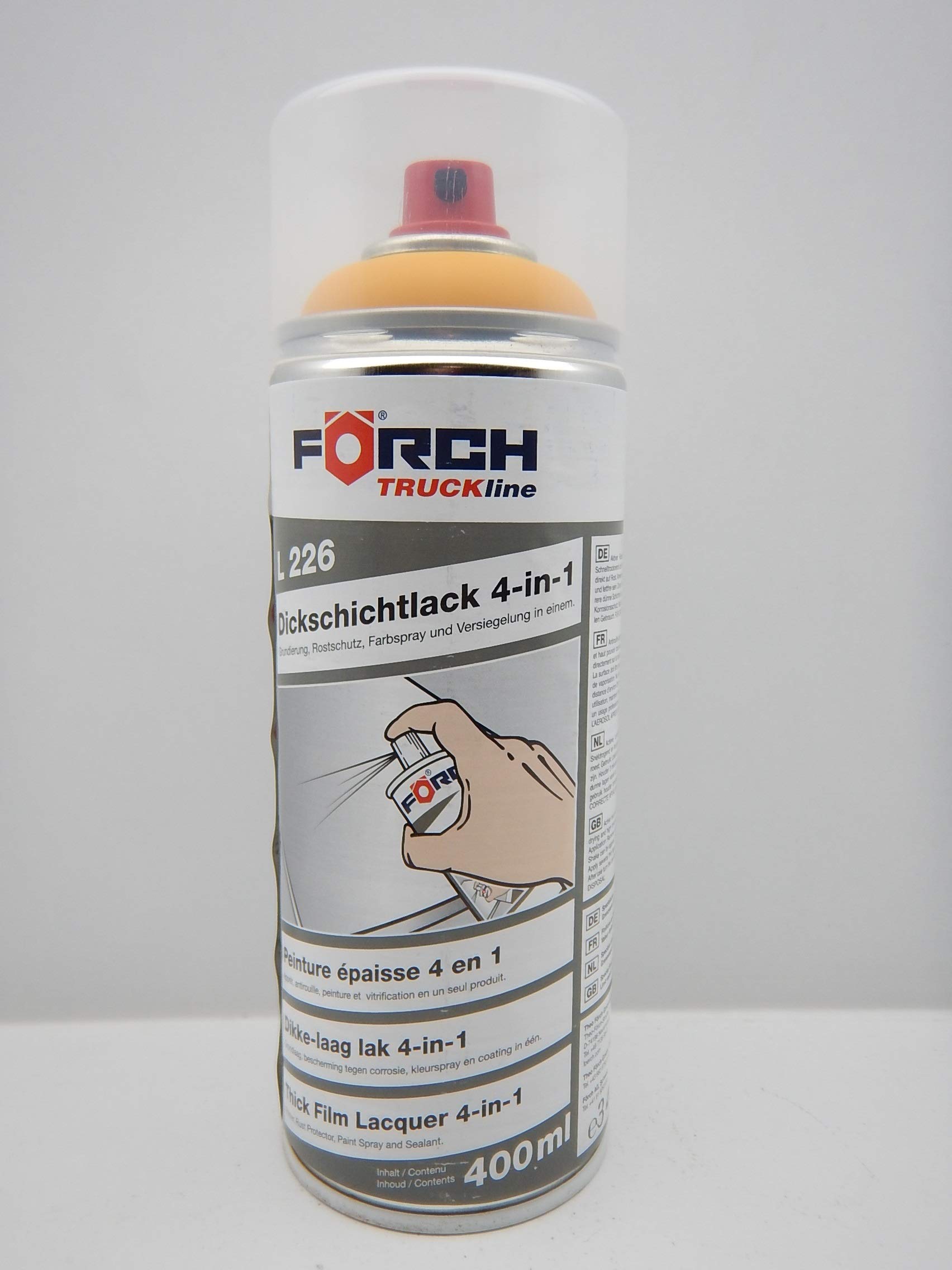 FORCH 4 in 1 Komatsu GELB BAUMASCHINE DICKSCHICHTLACK Lack Spray SPRAYDOSE 400ML (1) von FORCH