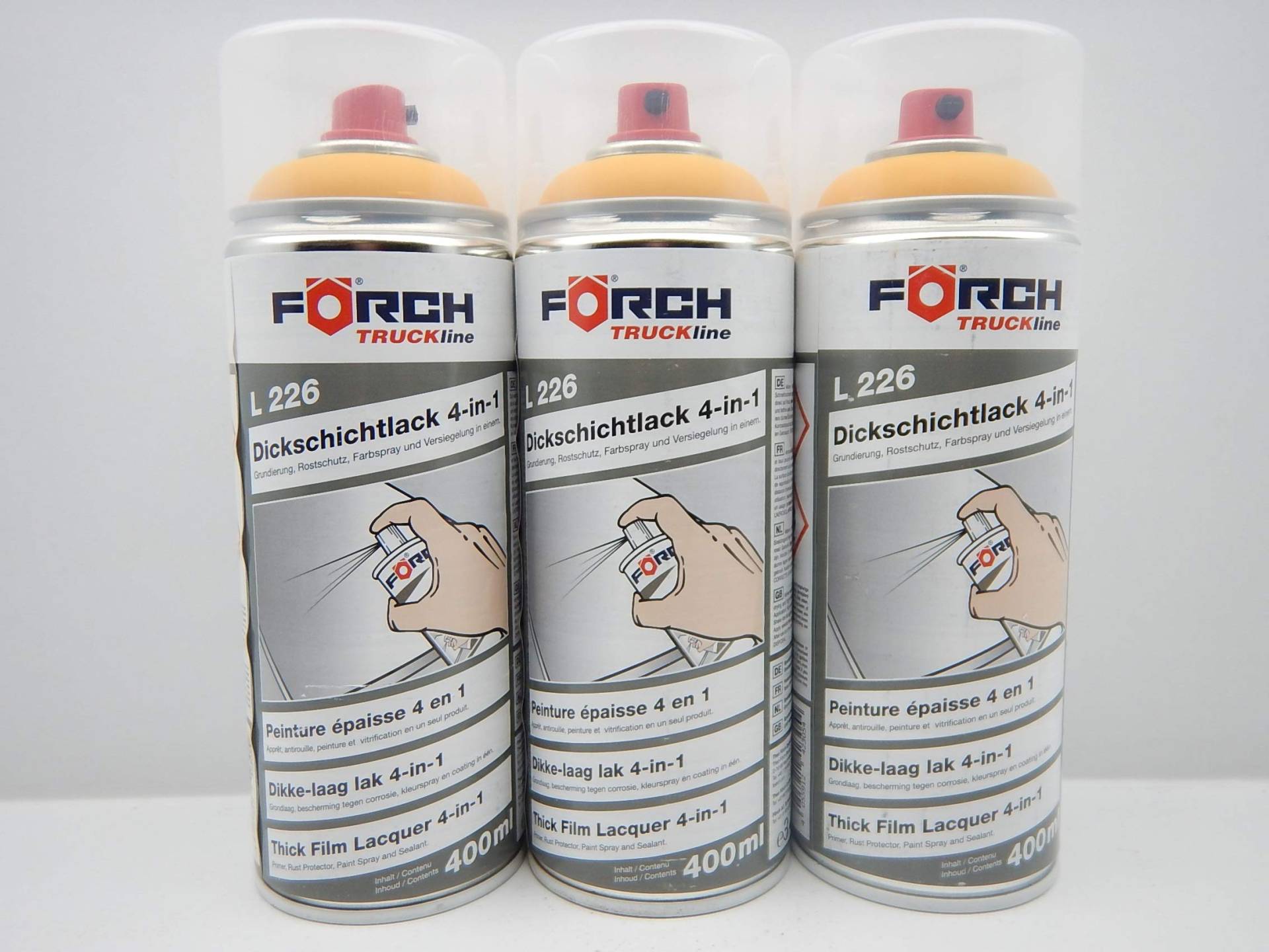 FORCH 4 in 1 Komatsu GELB BAUMASCHINE DICKSCHICHTLACK Lack Spray SPRAYDOSE 400ML (3) von FORCH