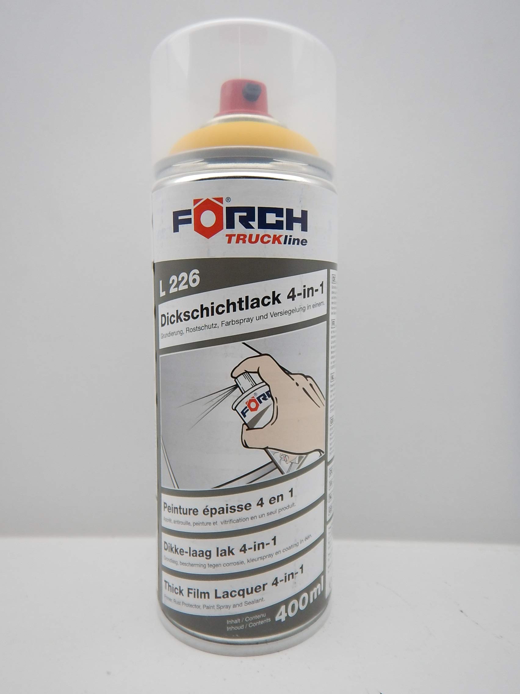 FORCH 4 in 1 Komatsu Natur GELB BAUMASCHINE DICKSCHICHTLACK Lack Spray SPRAYDOSE 400ML (1) von FORCH