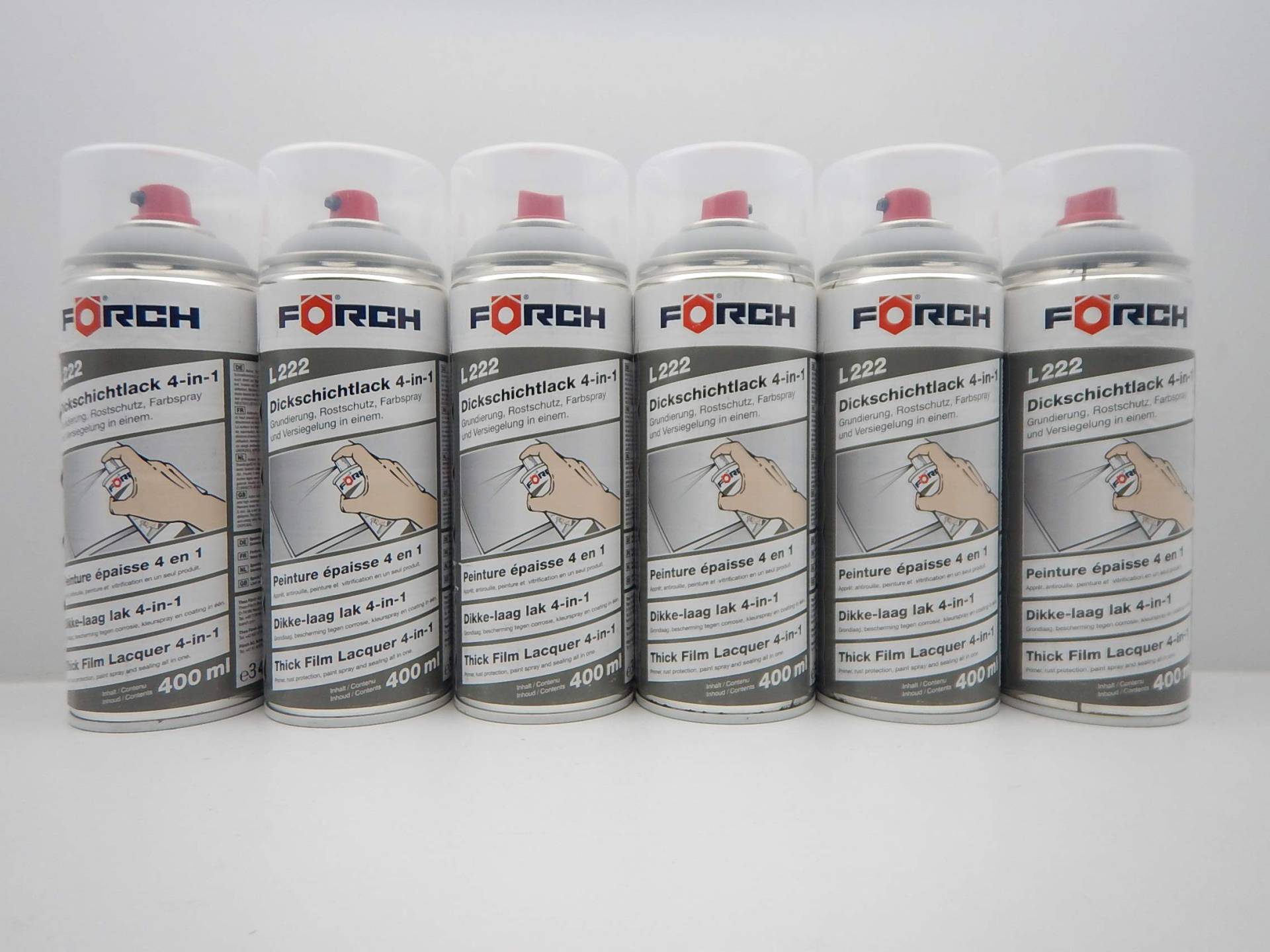 FORCH 4 in 1 RAL 7040 FENSTERGRAU GRAU DICKSCHICHTLACK Lack Spray SPRAYDOSE 400ML (6) von FORCH