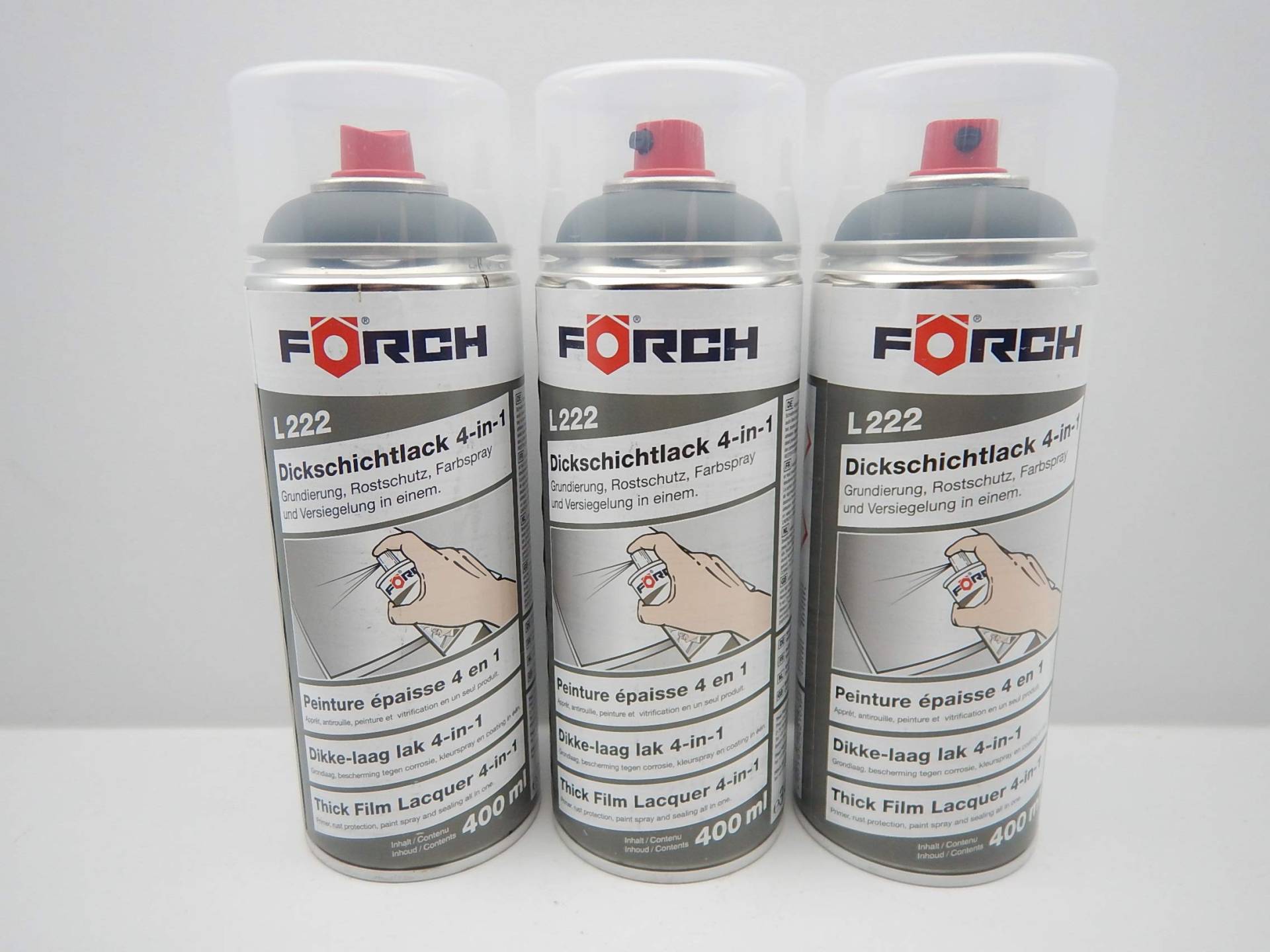 FORCH 4 in 1 RAL 7043 VERKEHRSGRAU B GRAU DICKSCHICHTLACK Lack Spray SPRAYDOSE 400ML (3) von FORCH