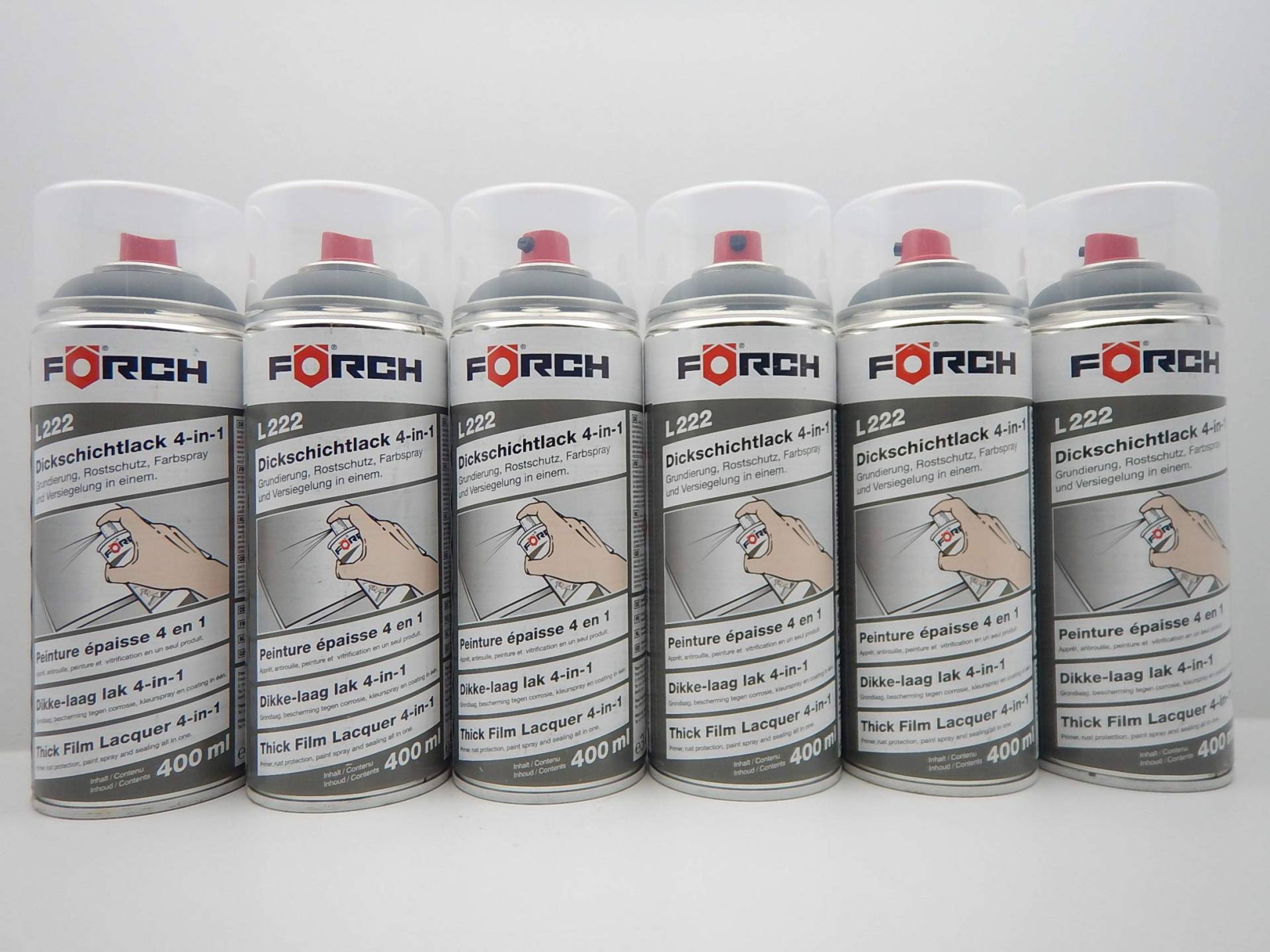 FORCH 4 in 1 RAL 7043 VERKEHRSGRAU B GRAU DICKSCHICHTLACK Lack Spray SPRAYDOSE 400ML (6) von FORCH