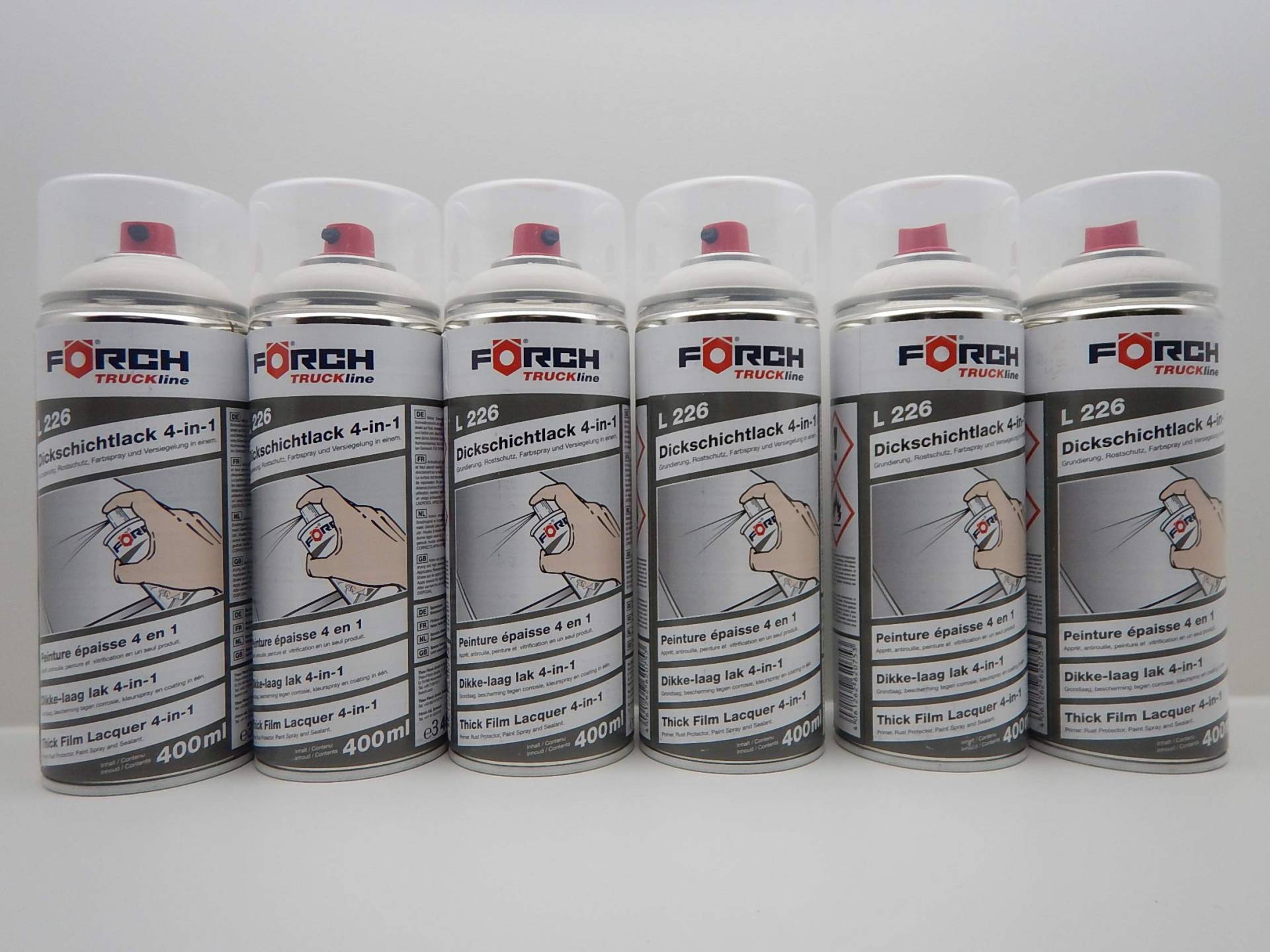 FORCH 4 in 1 RAL REINWEISS Weiss DB8678 DICKSCHICHTLACK Lack Spray SPRAYDOSE 400ML (6) von FORCH