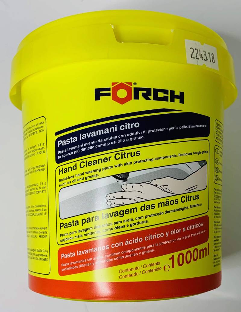 Handwaschpaste Citrus 1000ml Eimer - Sandfreies Handwaschmittel mit Hautzschutz, entfernt stärksten Schmutz wie Öl und Fett von Förch