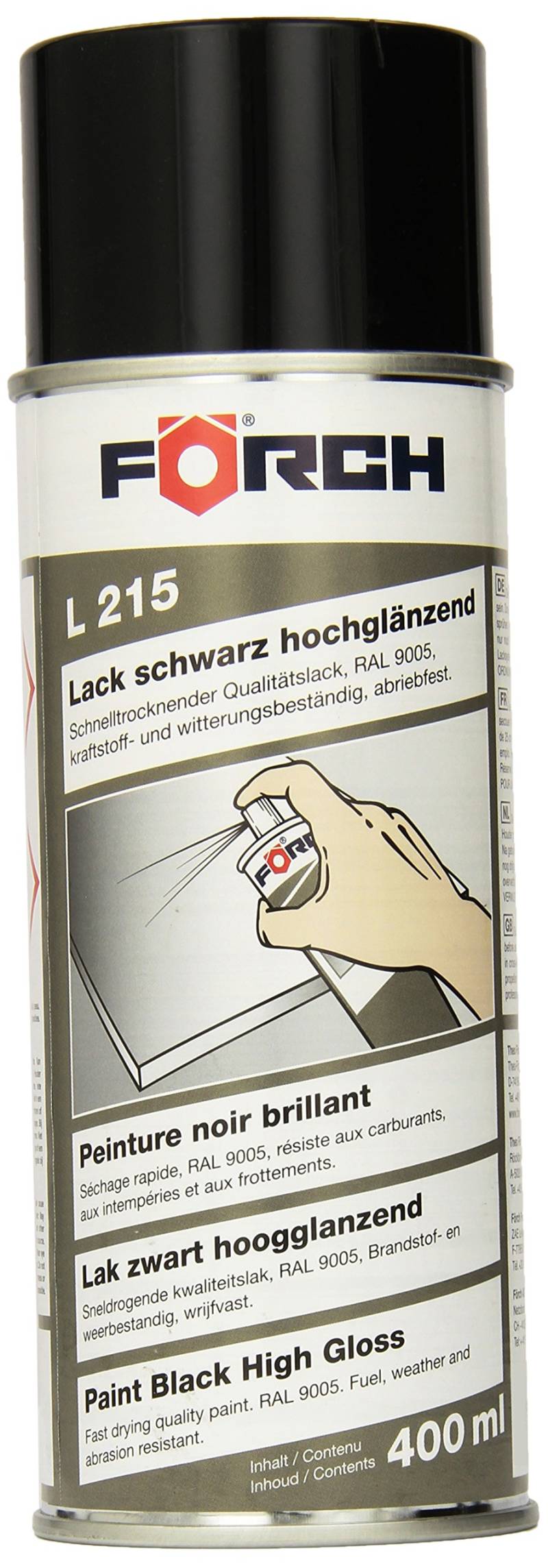 Förch Lack Schwarz hochglänzend R9005 L215 400ml von Förch