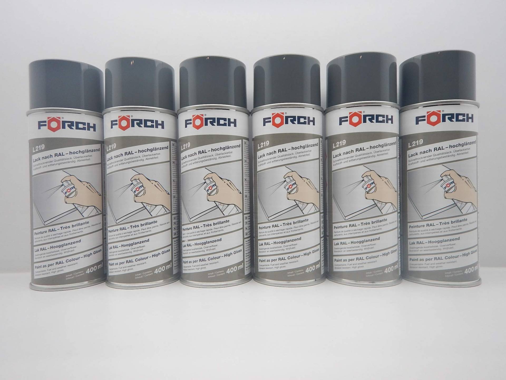 FORCH VERKEHRSGRAU B GRAU Silber RAL 7043 Lack LACKSPRAY Spray SPRAYDOSE 400ML (6) von FORCH