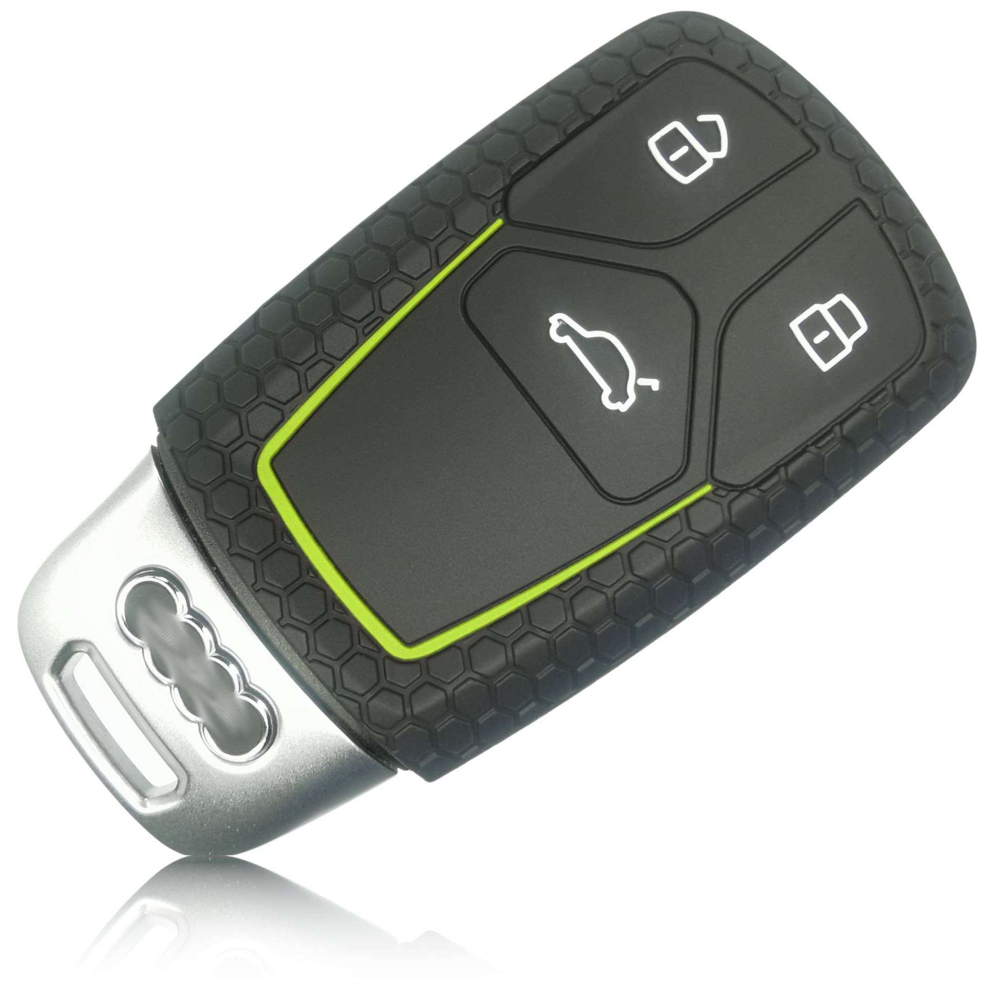 FOAMO Autoschlüssel Hülle kompatibel mit Audi 3-Tasten (Keyless-Go) - Silikon Schutzhülle Cover Schlüssel-Hülle in Schwarz-Grün von FOAMO
