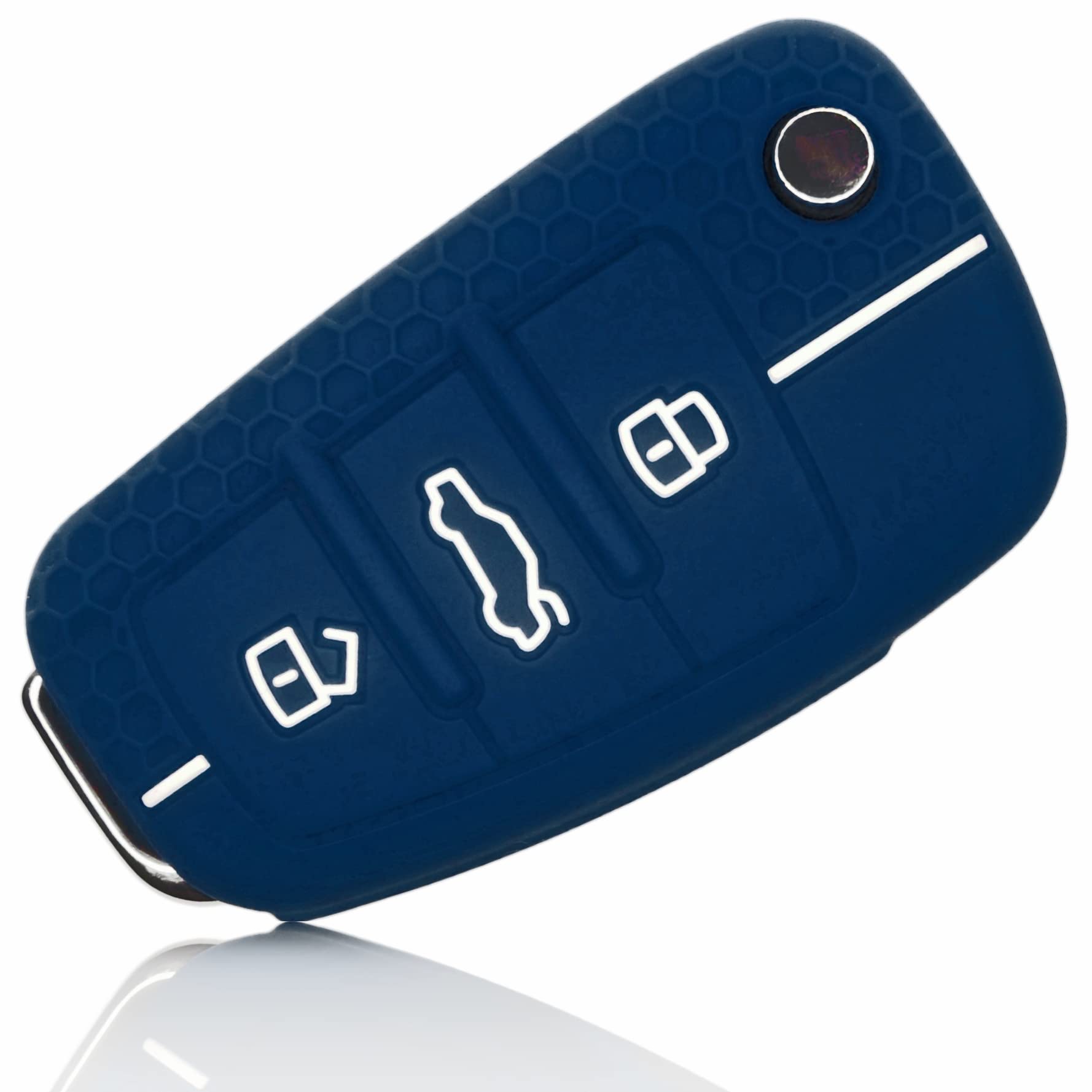 FOAMO Autoschlüssel Hülle kompatibel mit Audi 3-Tasten Klappschlüssel - Silikon Schutzhülle Cover Schlüssel-Hülle in Blau-Weiß von FOAMO