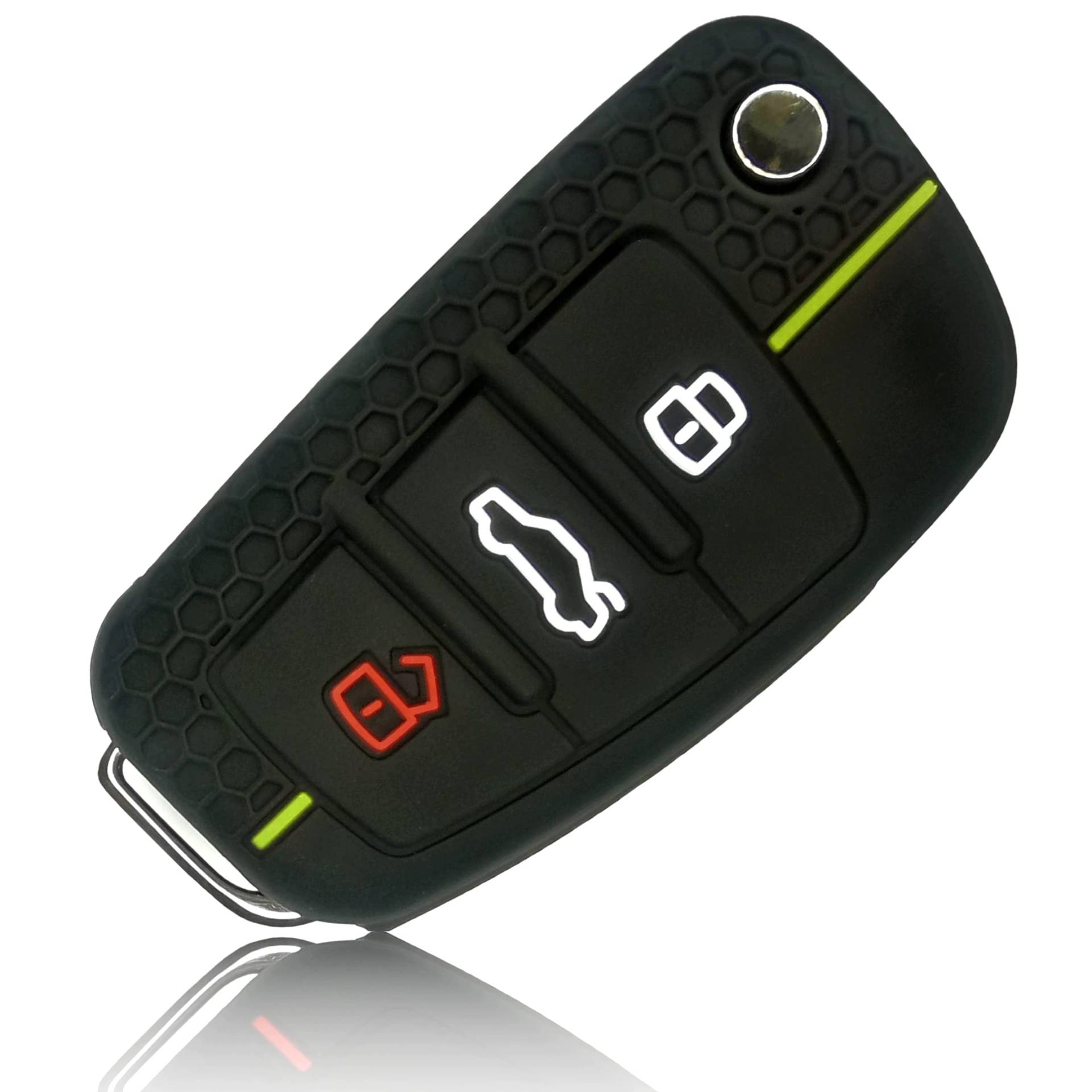 FOAMO Autoschlüssel Hülle kompatibel mit Audi 3-Tasten Klappschlüssel - Silikon Schutzhülle Cover Schlüssel-Hülle in Schwarz-Apfel-Grün von FOAMO