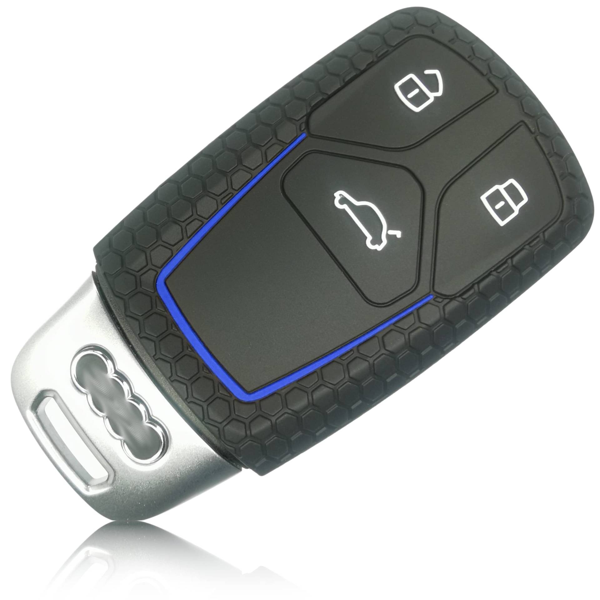 FOAMO Autoschlüssel Hülle kompatibel mit Audi 3-Tasten SmartKey (nur Keyless-Go) - Silikon Schutzhülle Cover Schlüssel-Hülle in Schwarz Blau von FOAMO