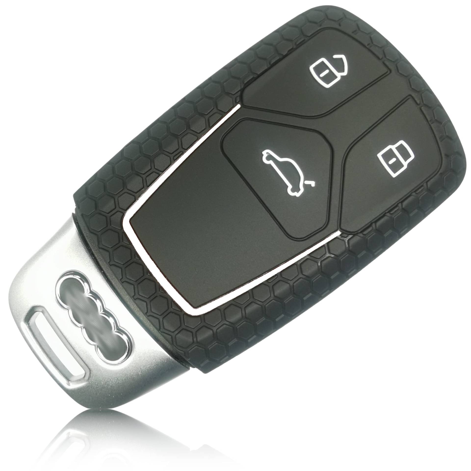FOAMO Autoschlüssel Hülle kompatibel mit Audi 3-Tasten SmartKey (nur Keyless-Go) - Silikon Schutzhülle Cover Schlüssel-Hülle in Schwarz Weiß von FOAMO