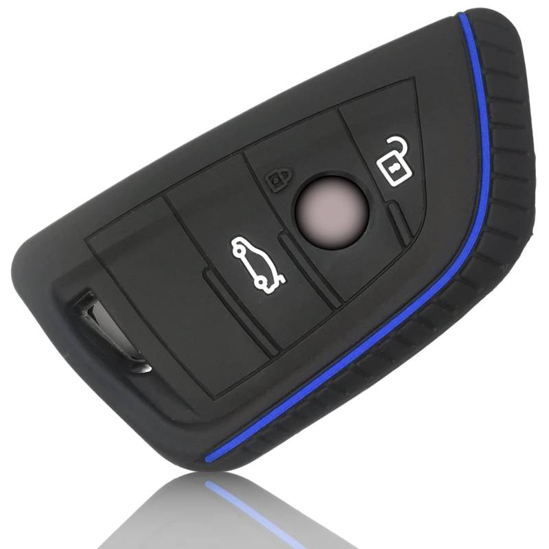 FOAMO Autoschlüssel Hülle kompatibel mit BMW 3-4-Tasten (nur Keyless-Go) - Silikon Schutzhülle Cover Schlüssel-Hülle in Schwarz Blau von FOAMO