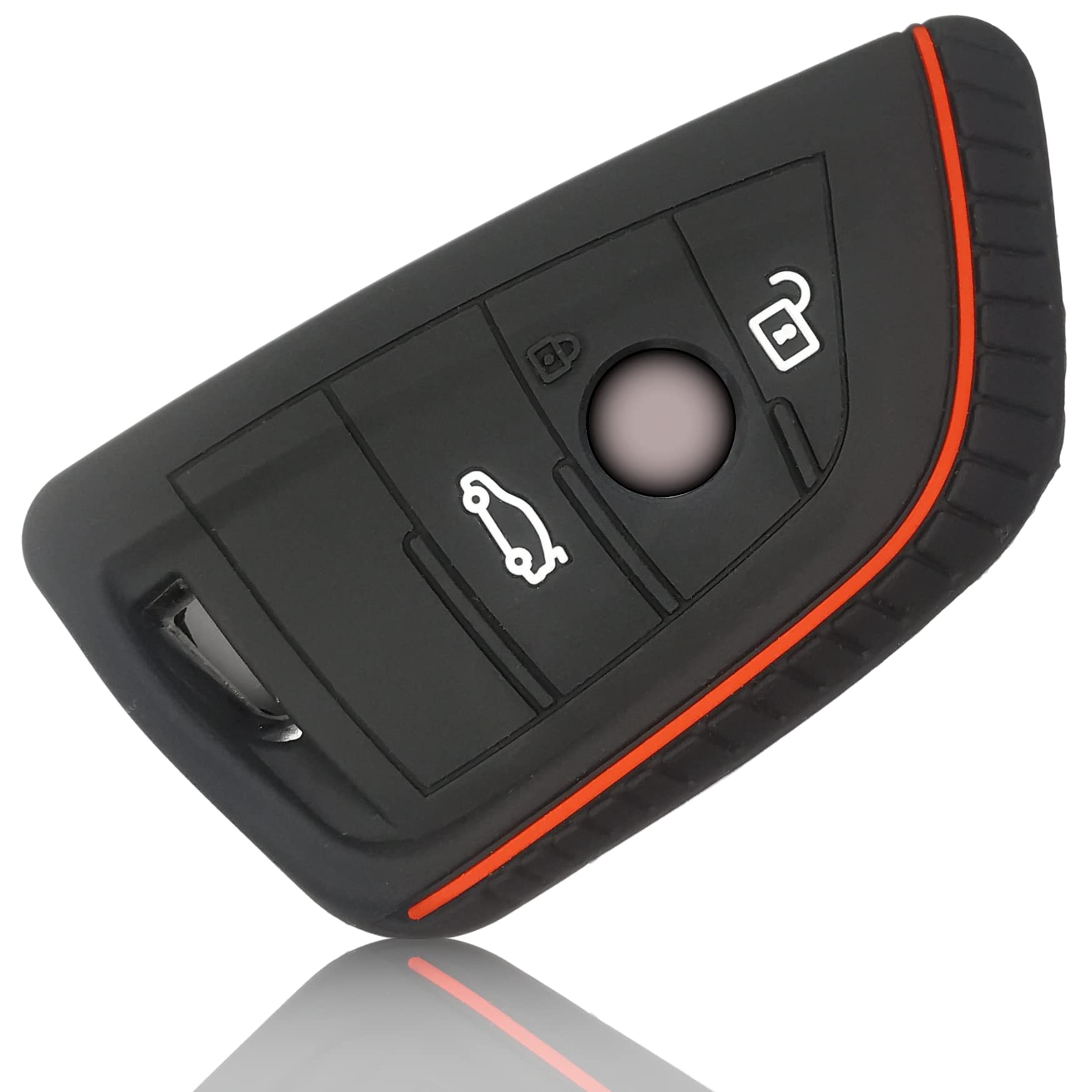 FOAMO Autoschlüssel Hülle kompatibel mit BMW 3-4-Tasten (nur Keyless-Go) - Silikon Schutzhülle Cover Schlüssel-Hülle in Schwarz Rot von FOAMO