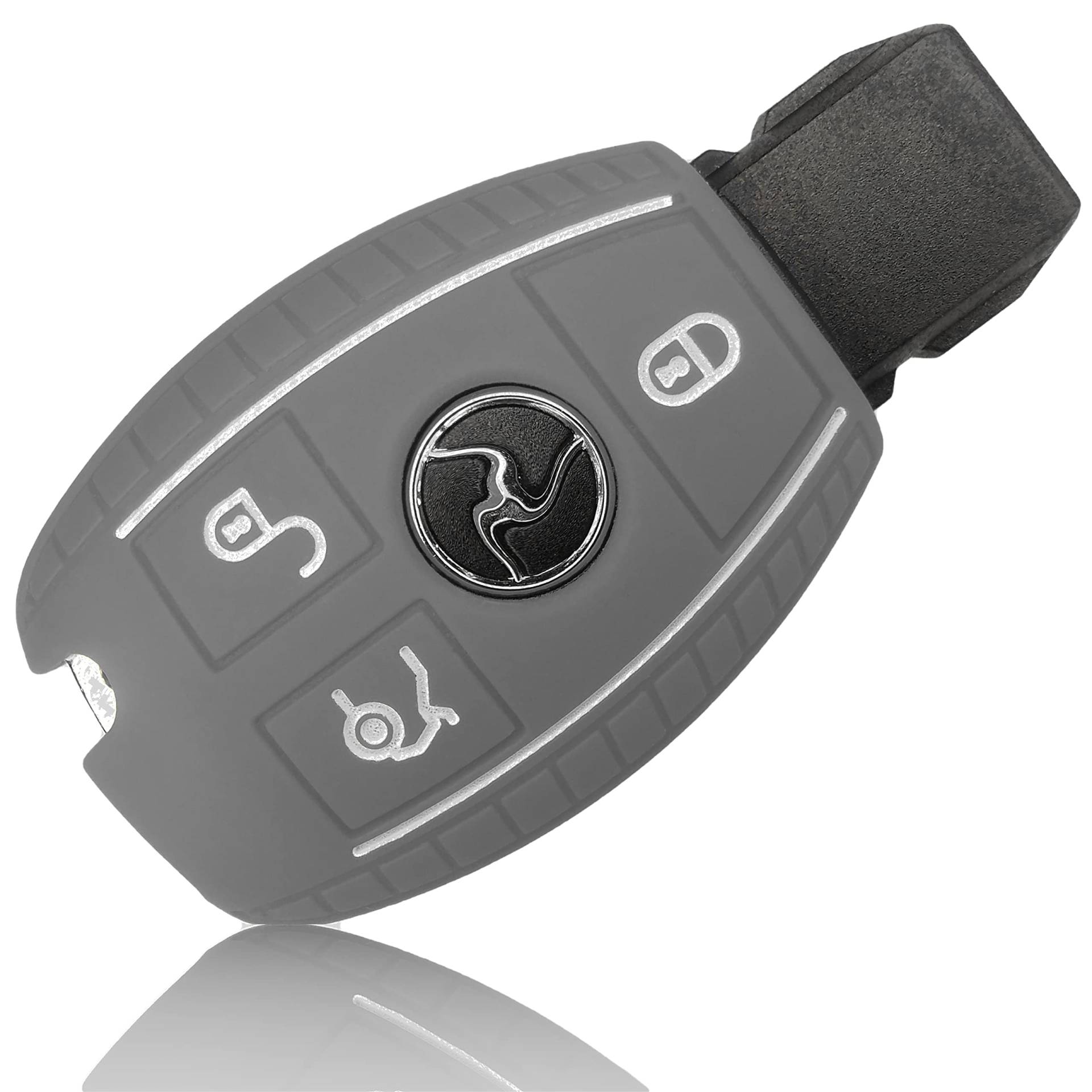 FOAMO Autoschlüssel Hülle kompatibel mit Mercedes Benz 3-Tasten - Silikon Schutzhülle Cover Schlüssel-Hülle in Grau Weiß von FOAMO