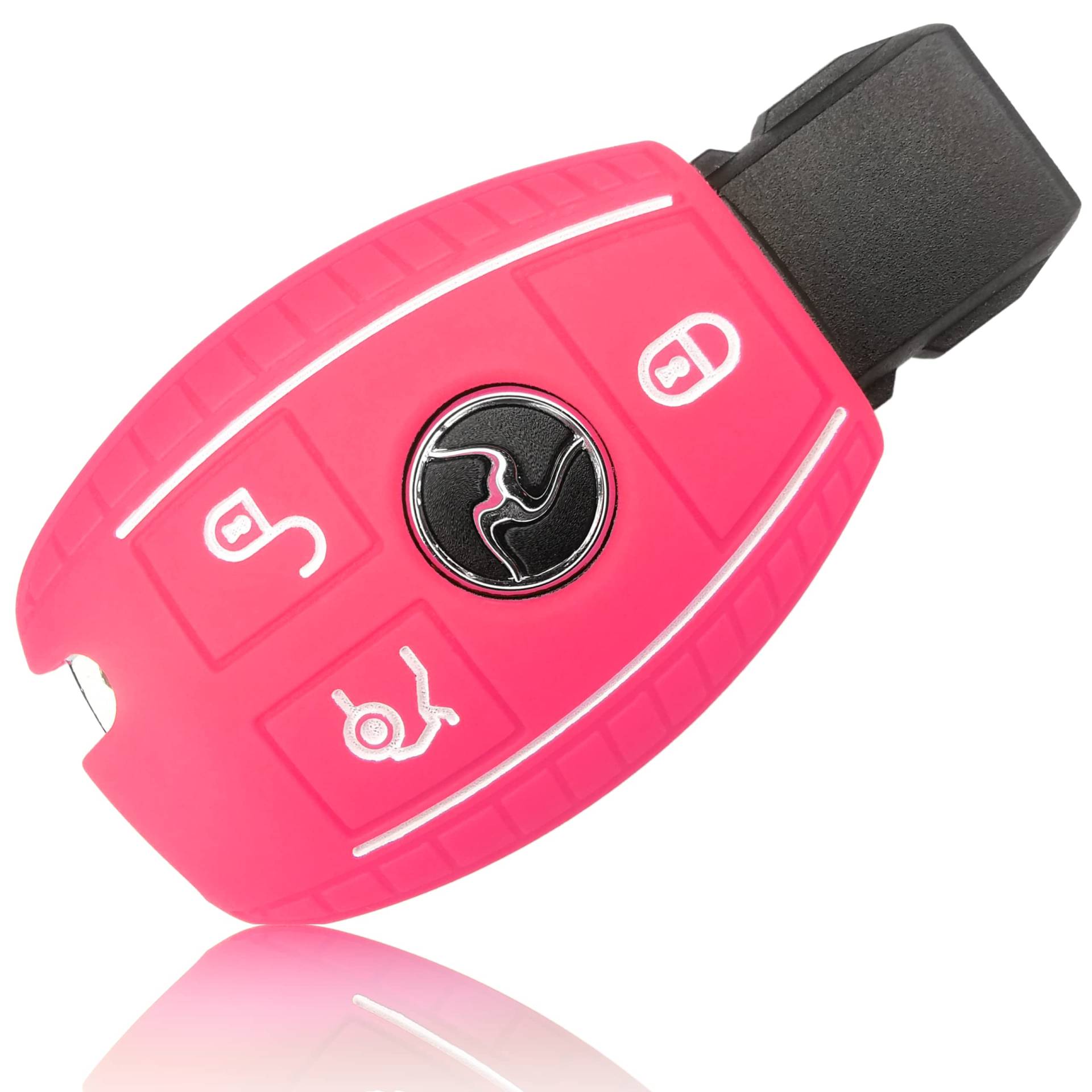 FOAMO Autoschlüssel Hülle kompatibel mit Mercedes Benz 3-Tasten - Silikon Schutzhülle Cover Schlüssel-Hülle in Rosa Pink Weiß von FOAMO