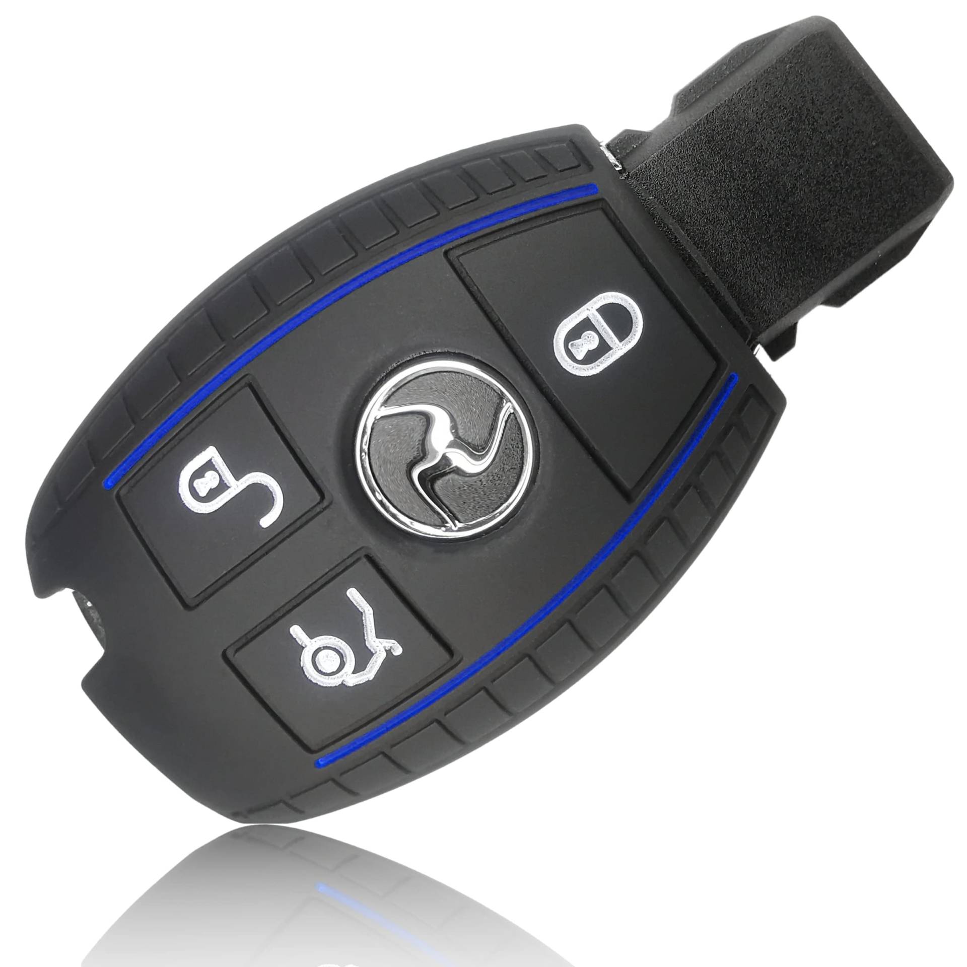 FOAMO Autoschlüssel Hülle kompatibel mit Mercedes Benz 3-Tasten - Silikon Schutzhülle Cover Schlüssel-Hülle in Schwarz-Blau von FOAMO