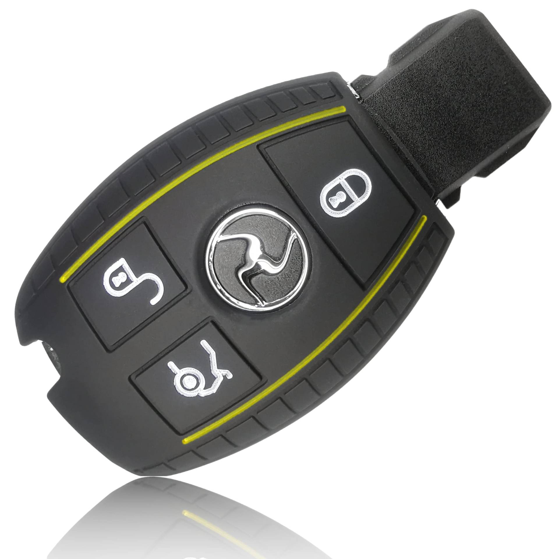 FOAMO Autoschlüssel Hülle kompatibel mit Mercedes Benz 3-Tasten - Silikon Schutzhülle Cover Schlüssel-Hülle in Schwarz-Gelb von FOAMO