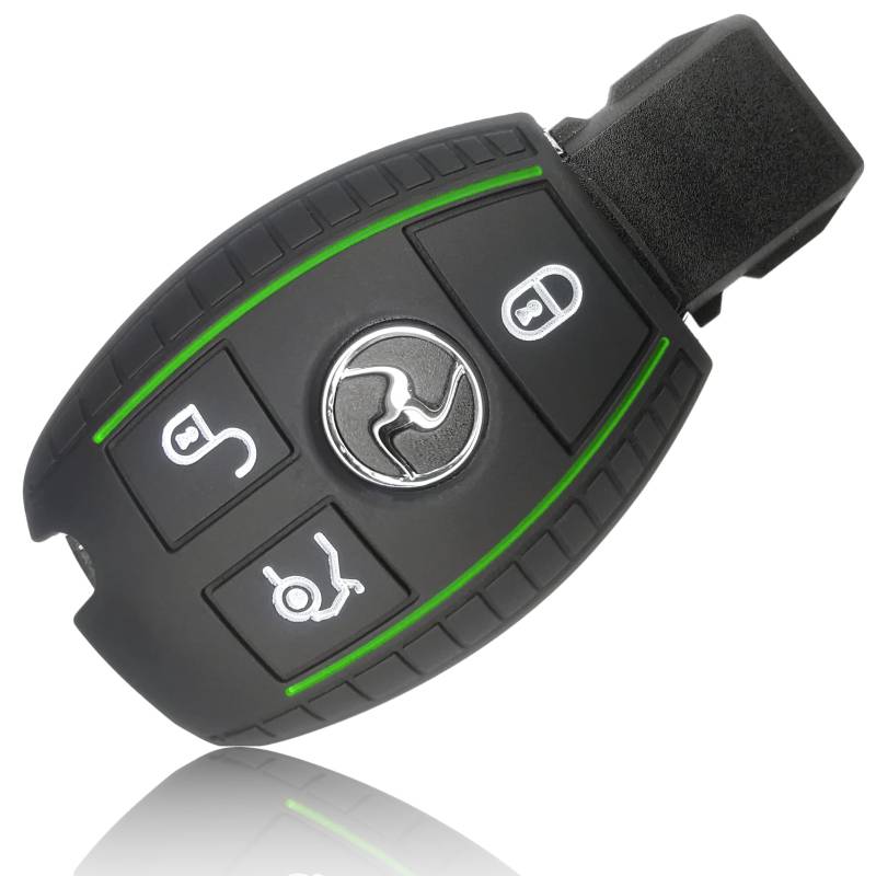 FOAMO Autoschlüssel Hülle kompatibel mit Mercedes Benz 3-Tasten - Silikon Schutzhülle Cover Schlüssel-Hülle in Schwarz Grün von FOAMO