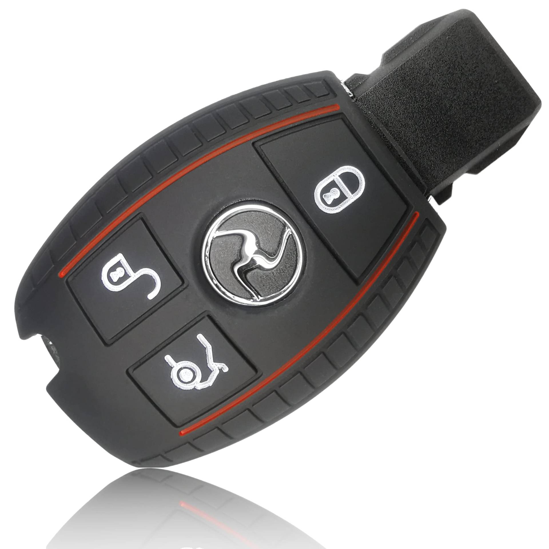 FOAMO Autoschlüssel Hülle kompatibel mit Mercedes Benz 3-Tasten - Silikon Schutzhülle Cover Schlüssel-Hülle in Schwarz-Rot von FOAMO
