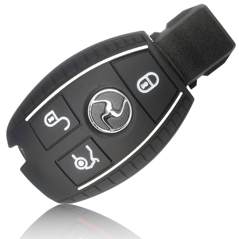 FOAMO Autoschlüssel Hülle kompatibel mit Mercedes Benz 3-Tasten - Silikon Schutzhülle Cover Schlüssel-Hülle in Schwarz Weiß von FOAMO