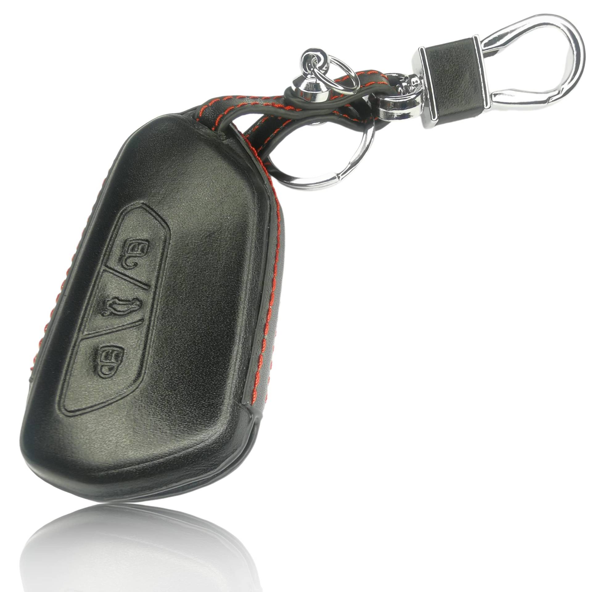 FOAMO Autoschlüssel Hülle kompatibel mit VW Golf 8 Autoschlüssel 3-Tasten Skoda Seat - Leder Schutzhülle Cover Schlüssel-Hülle in Schwarz Rot 4D von FOAMO