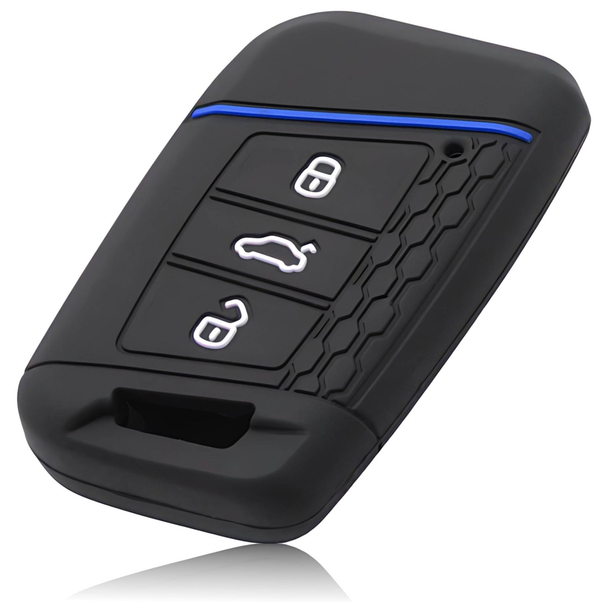 FOAMO Autoschlüssel Hülle Kompatibel mit VW Passat B8, SEAT, SKODA Autoschlüssel - Silikon Schlüsselhülle - Schutz-Hülle für Autoschlüssel Schwarz-Blau von FOAMO