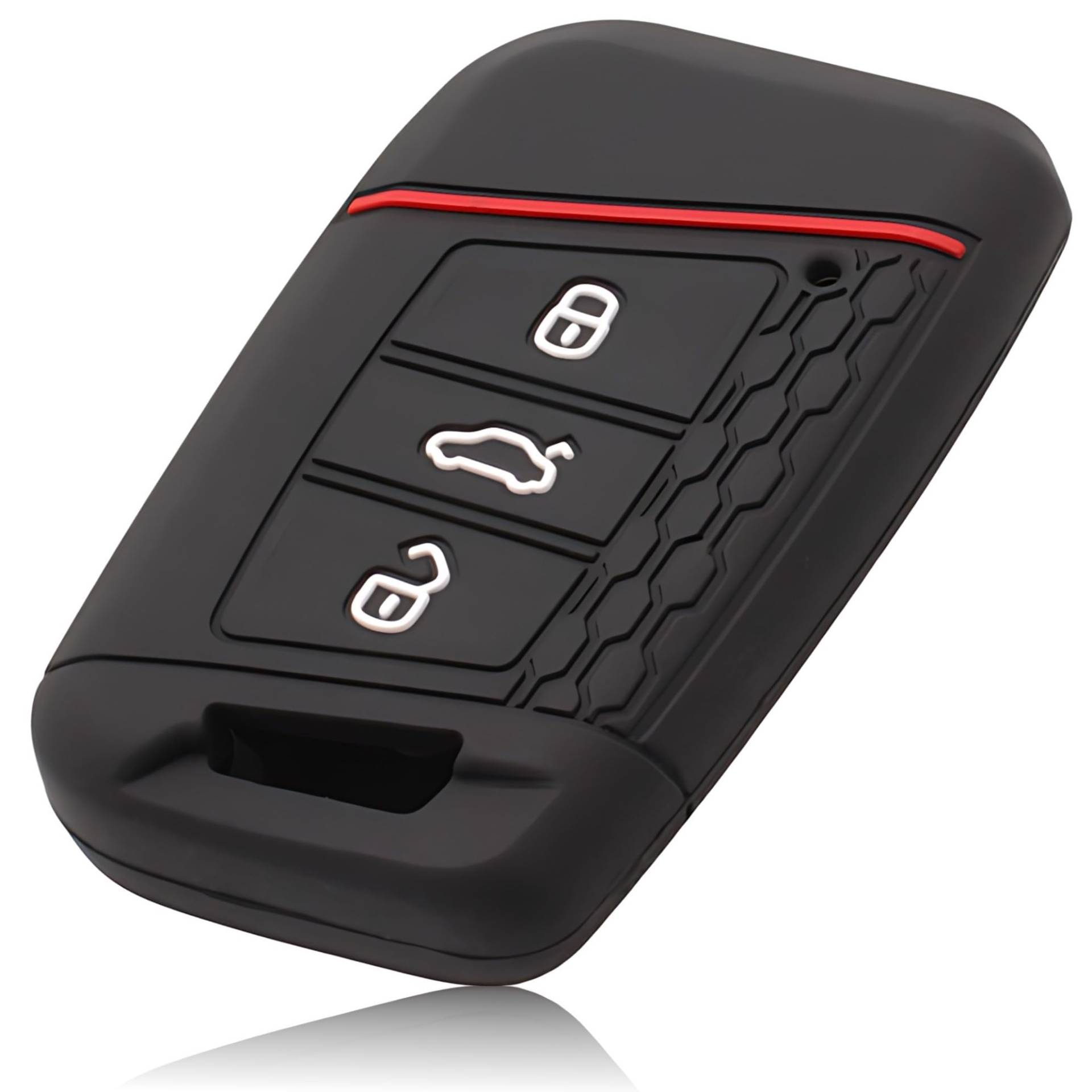 FOAMO Autoschlüssel Hülle Kompatibel mit VW Passat B8, SEAT, SKODA Autoschlüssel - Silikon Schlüsselhülle - Schutz-Hülle für Autoschlüssel Schwarz-Rot von FOAMO