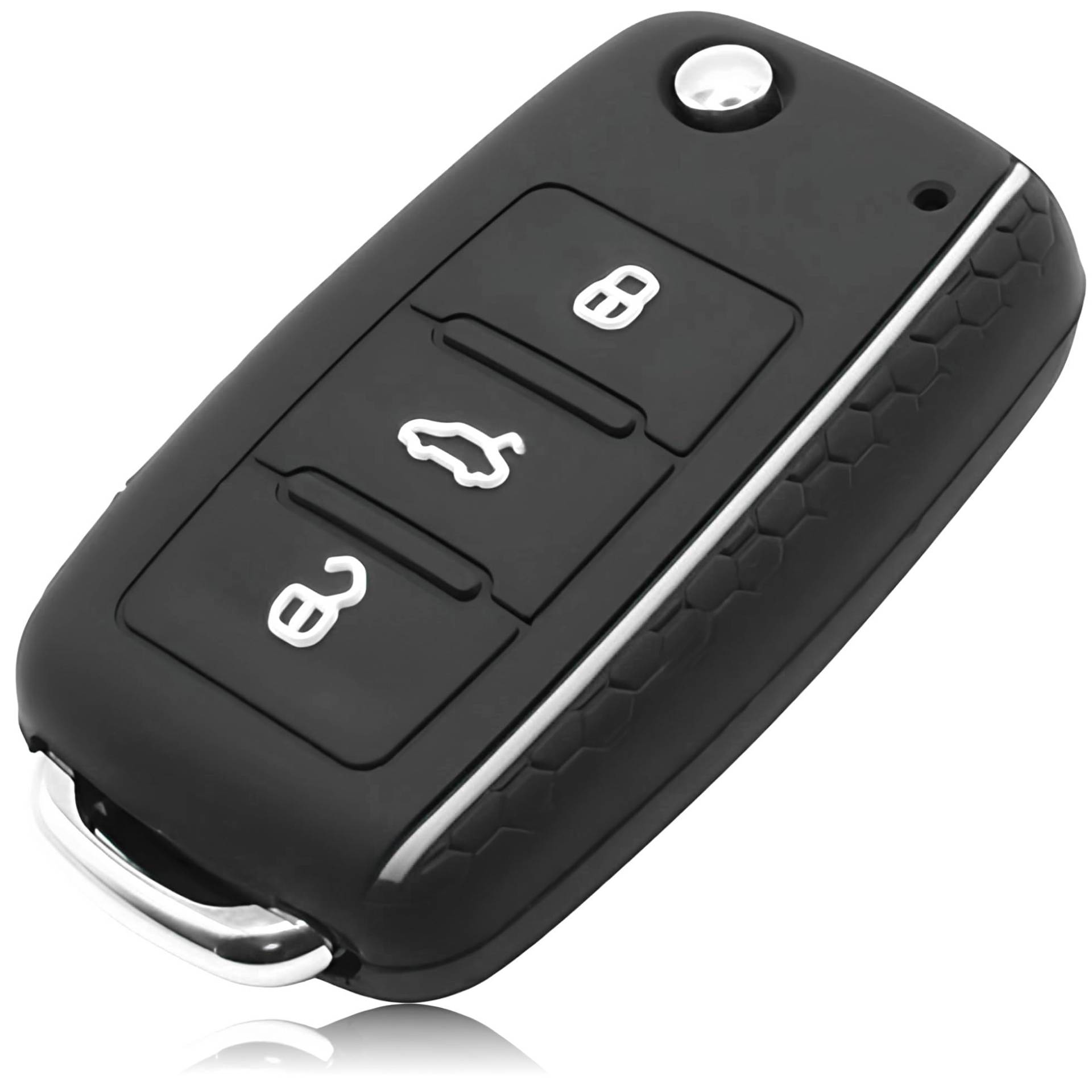 FOAMO Autoschlüssel Hülle Kompatibel mit VW Golf 6, SEAT, SKODA Autoschlüssel Silikon-Hülle Schlüssel-Hülle Schutz-Hülle für Autoschlüssel schwarz-weiß von FOAMO