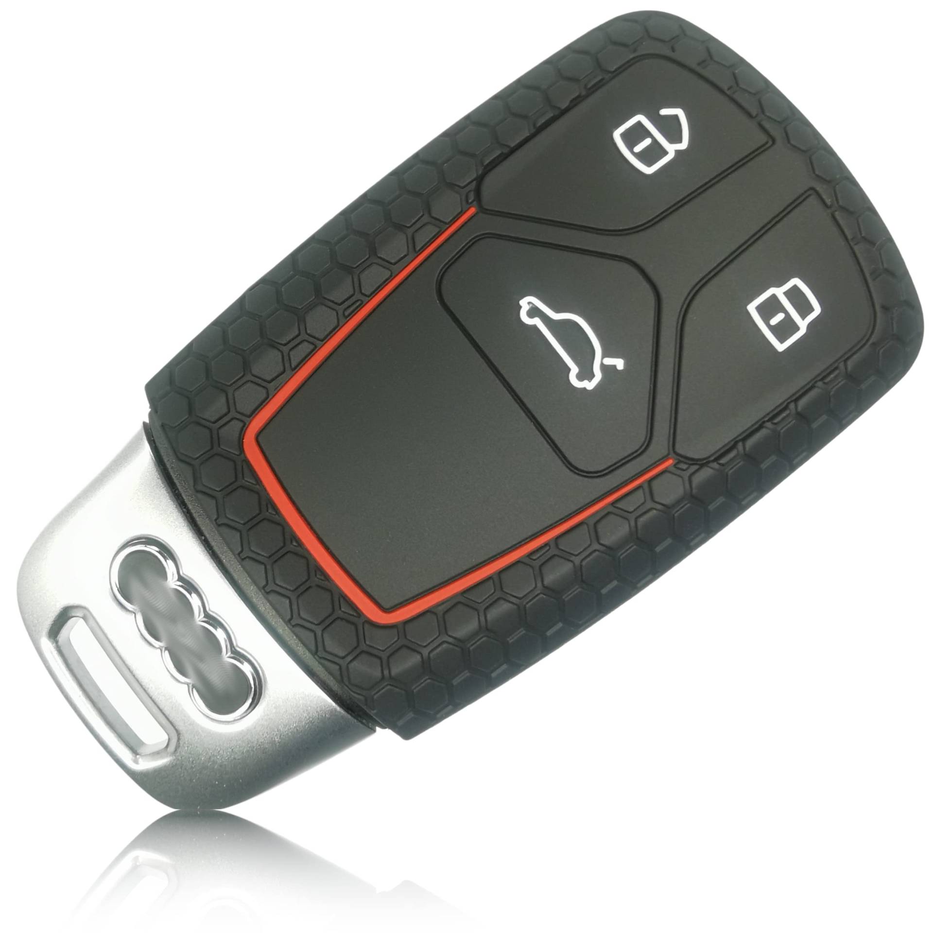 FOAMO Autoschlüssel Hülle kompatibel mit Audi 3-Tasten SmartKey (nur Keyless-Go) - Silikon Schutzhülle Cover Schlüssel-Hülle in Schwarz Rot von FOAMO