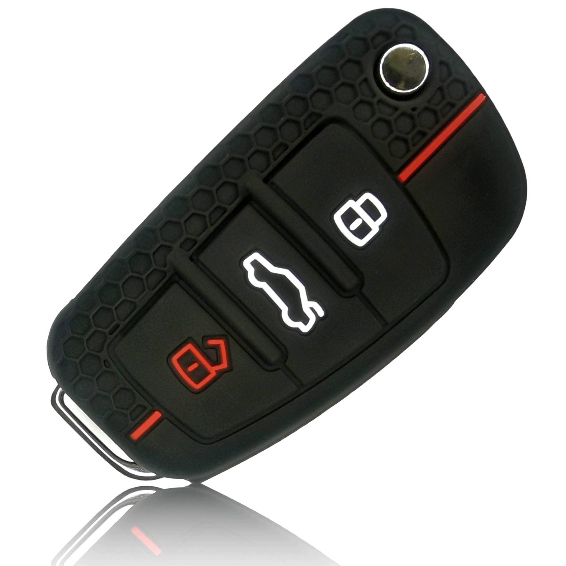 FOAMO Autoschlüssel Hülle kompatibel mit Audi 3-Tasten Klappschlüssel - Silikon Schutzhülle Cover Schlüssel-Hülle in Schwarz Rot von FOAMO