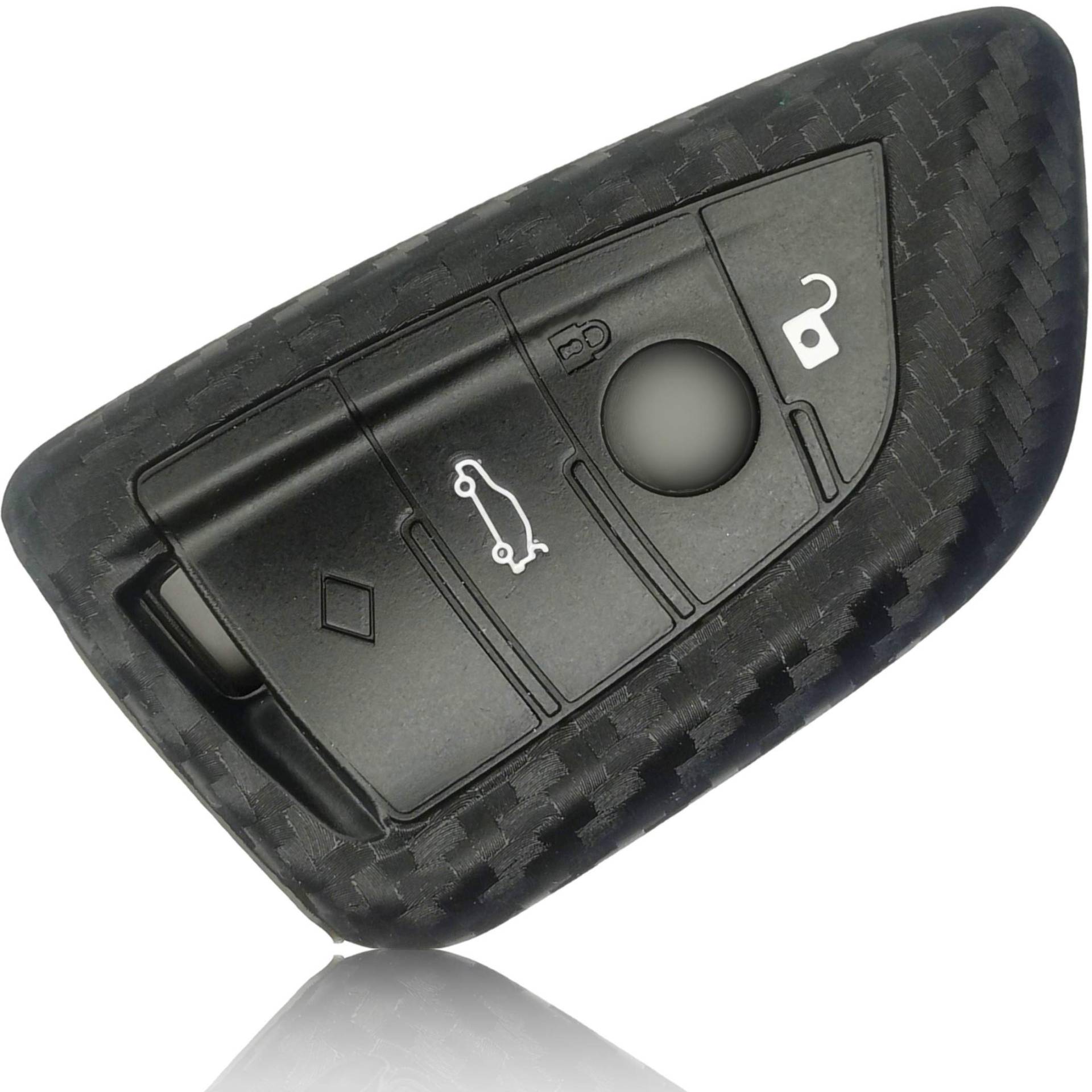 FOAMO Autoschlüssel Hülle kompatibel mit BMW 3-4-Tasten (nur Keyless-Go) - Silikon Schutzhülle Cover Schlüssel-Hülle in Carbon Schwarz von FOAMO