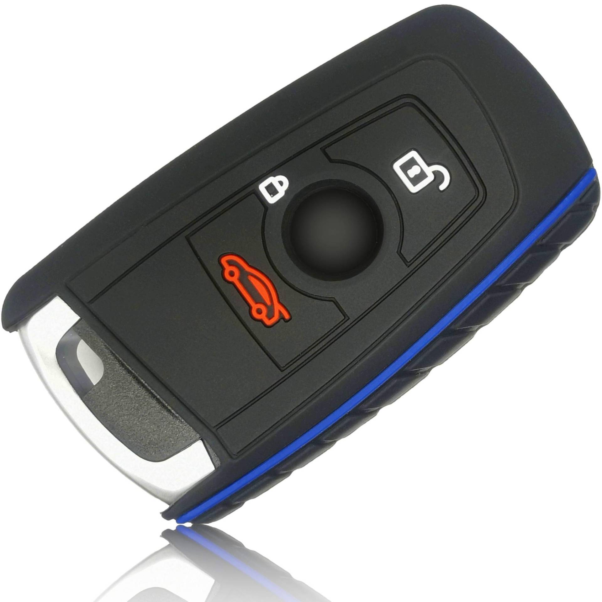 FOAMO Autoschlüssel Hülle kompatibel mit BMW 3-4-Tasten (nur Keyless-Go) - Silikon Schutzhülle Cover Schlüssel-Hülle in Schwarz Blau von FOAMO