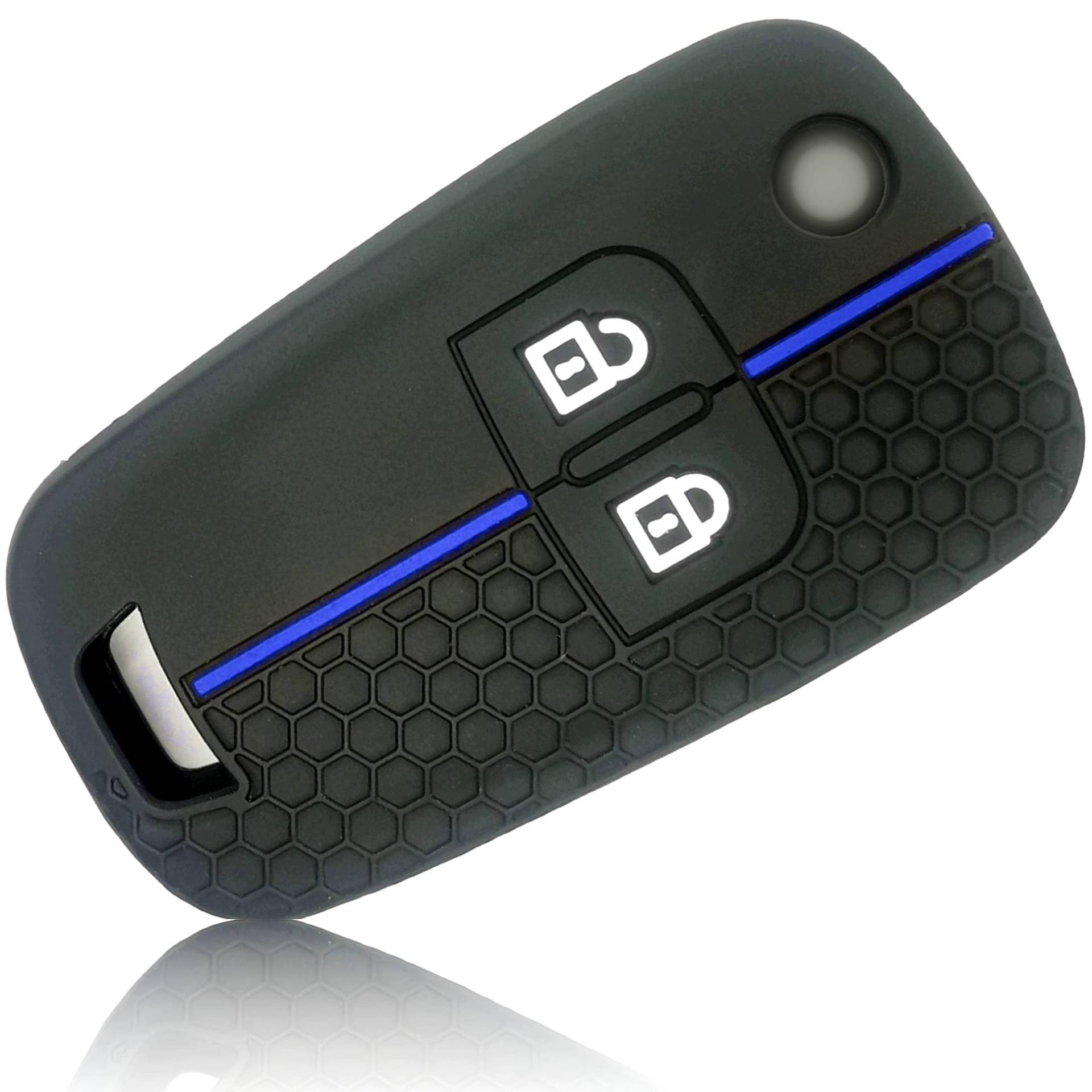 FOAMO Autoschlüssel Hülle kompatibel mit Opel Chevrolet 2-Tasten - Silikon Schutzhülle Cover Schlüssel-Hülle in Schwarz Blau von FOAMO