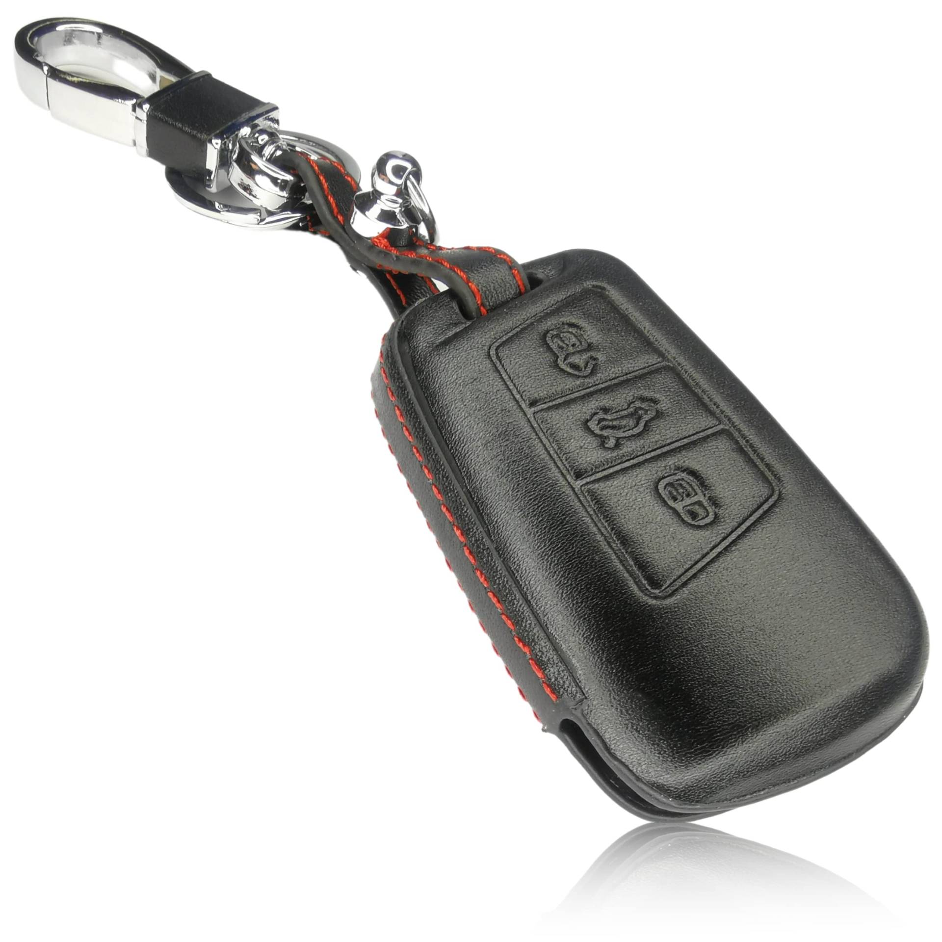 FOAMO Autoschlüssel Hülle kompatibel mit VW Skoda Seat 3-Tasten (nur Keyless-Go) - Leder Schutzhülle Cover Schlüssel-Hülle in Schwarz Rot 4D von FOAMO