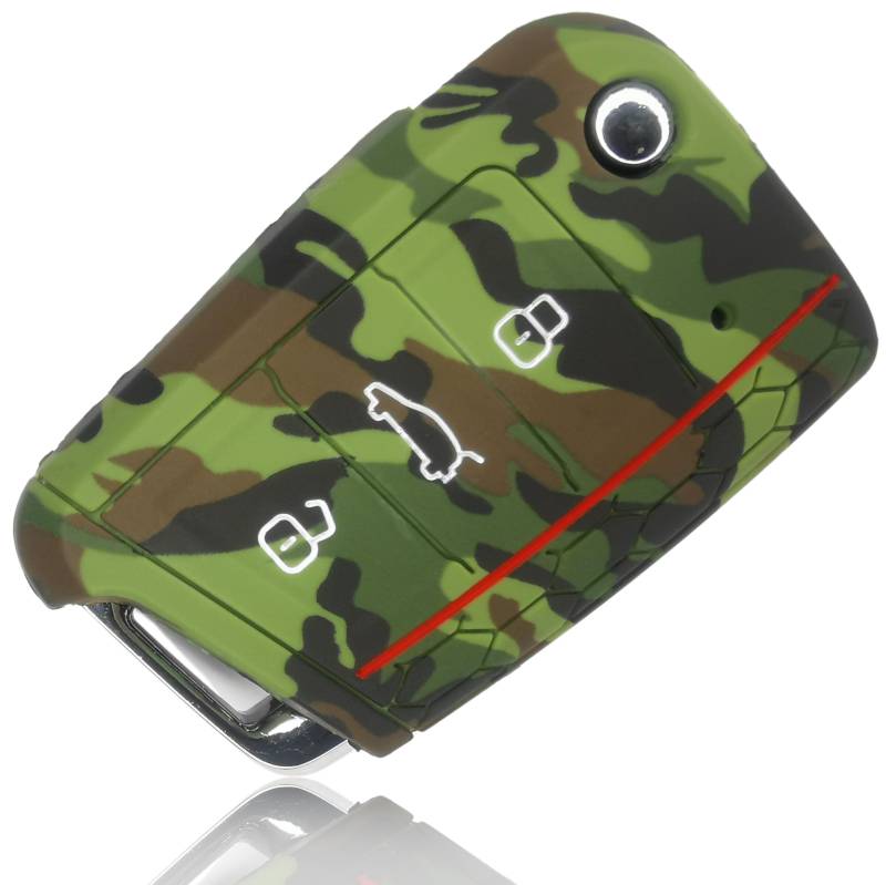 FOAMO Autoschlüssel Hülle Kompatibel mit VW Golf 7, SEAT, Skoda Autoschlüssel Silikon-Hülle Schlüssel-Hülle Schutz-Hülle für Autoschlüssel Camouflage von FOAMO