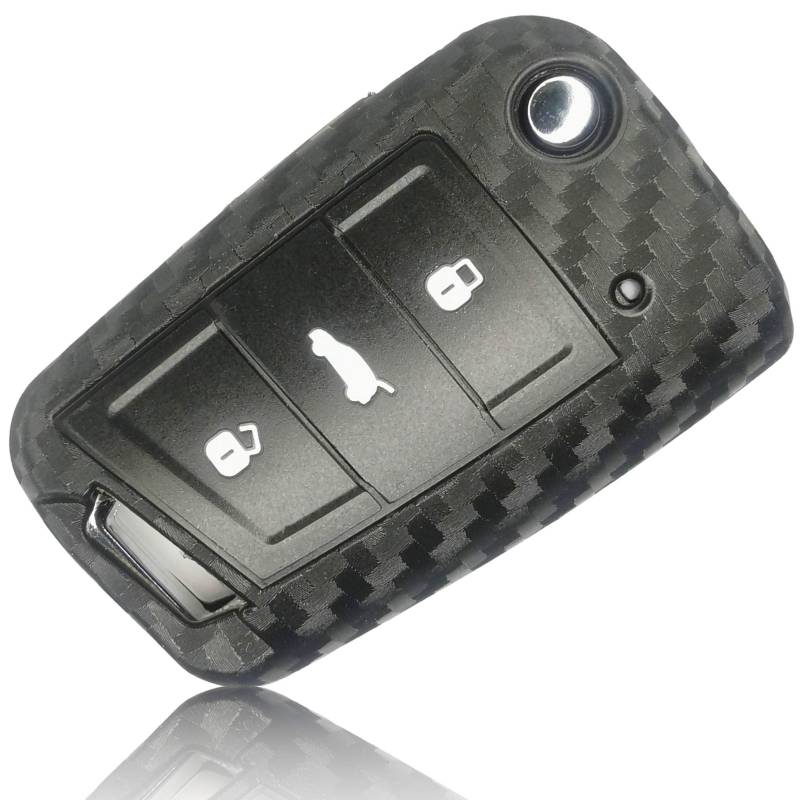 FOAMO Autoschlüssel Hülle Kompatibel mit VW Golf 7, SEAT, Skoda Autoschlüssel Silikon-Hülle Schlüssel-Hülle Schutz-Hülle für Autoschlüssel Carbon Schwarz von FOAMO